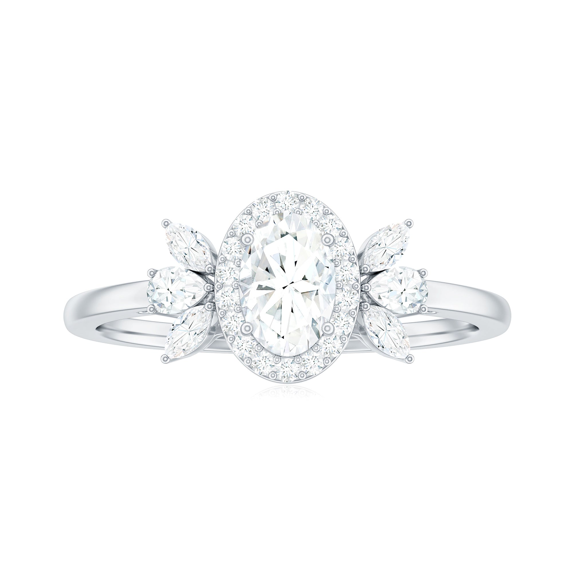 Rosec Jewels-Oval Moissanite Cluster Engagement Ring with Halo