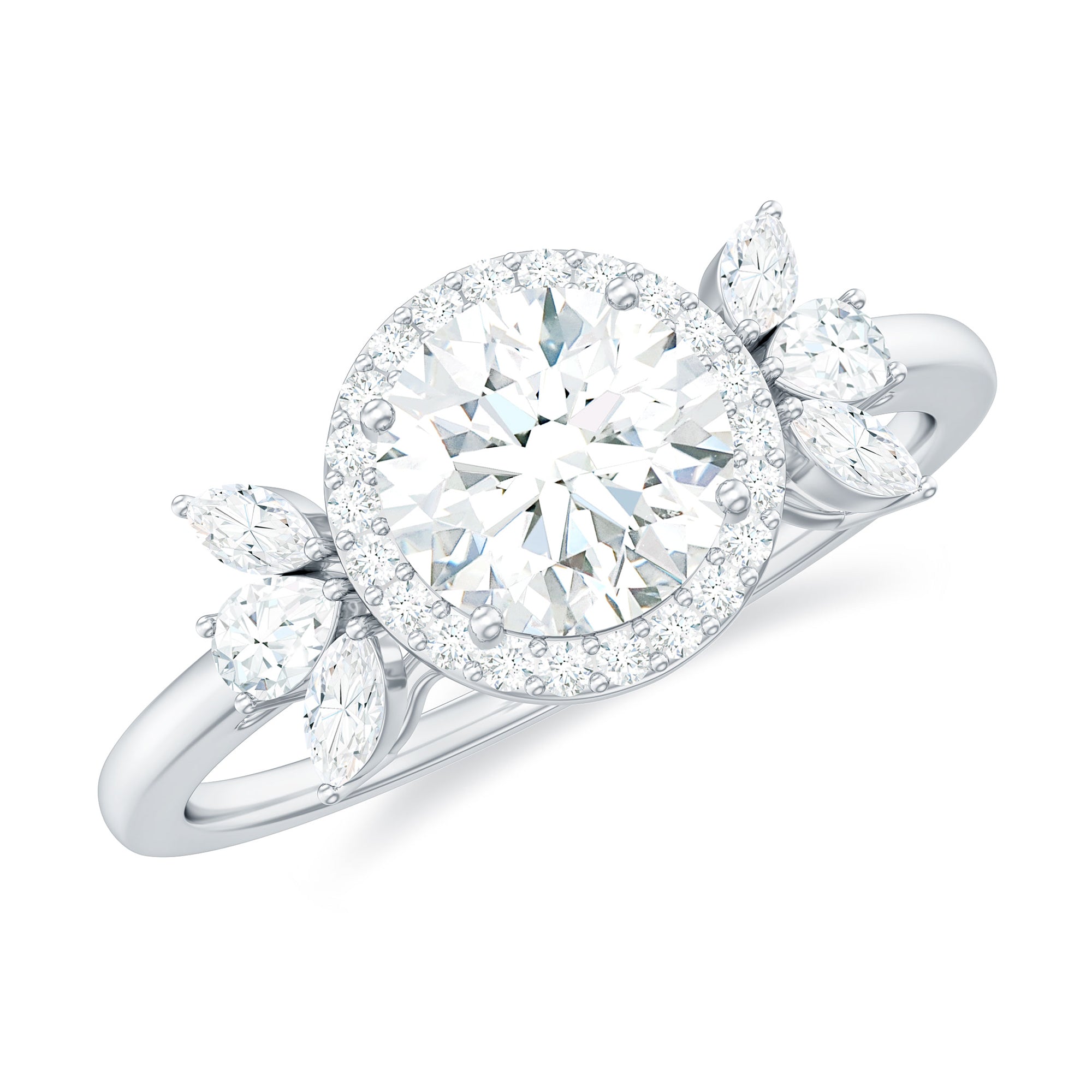 Rosec Jewels-Round Shape Moissanite Cluster Halo Engagement Ring