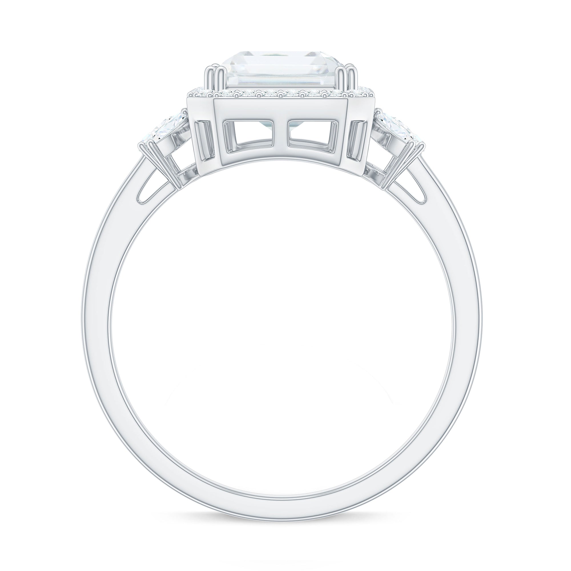 Rosec Jewels-Emerald Cut Moissanite Engagement Ring with Halo