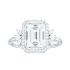 Rosec Jewels-Emerald Cut Moissanite Engagement Ring with Halo