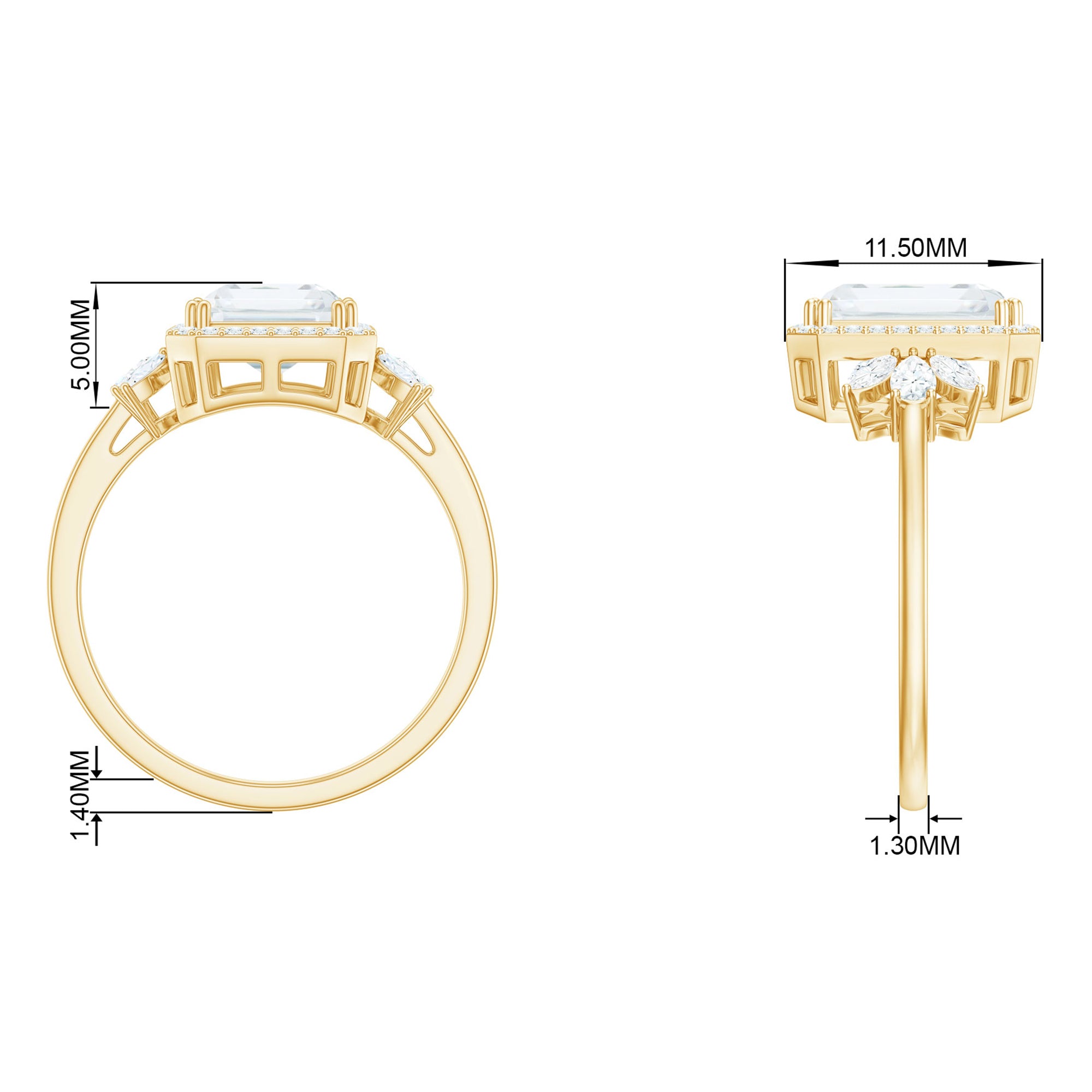 Rosec Jewels-Emerald Cut Moissanite Engagement Ring with Halo