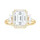 Rosec Jewels-Emerald Cut Moissanite Engagement Ring with Halo