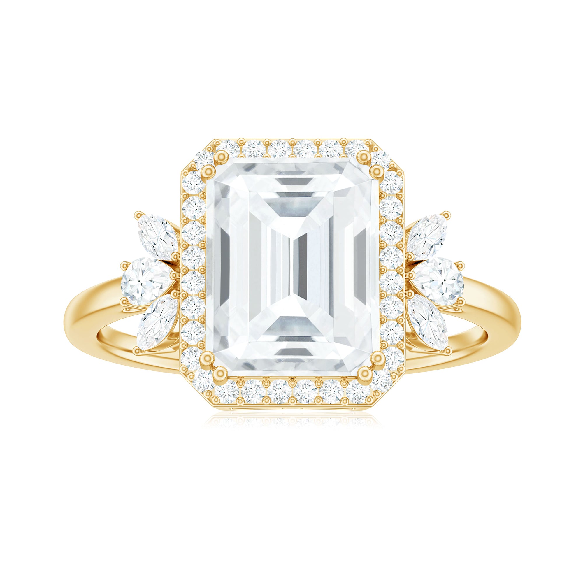 Rosec Jewels-Emerald Cut Moissanite Engagement Ring with Halo