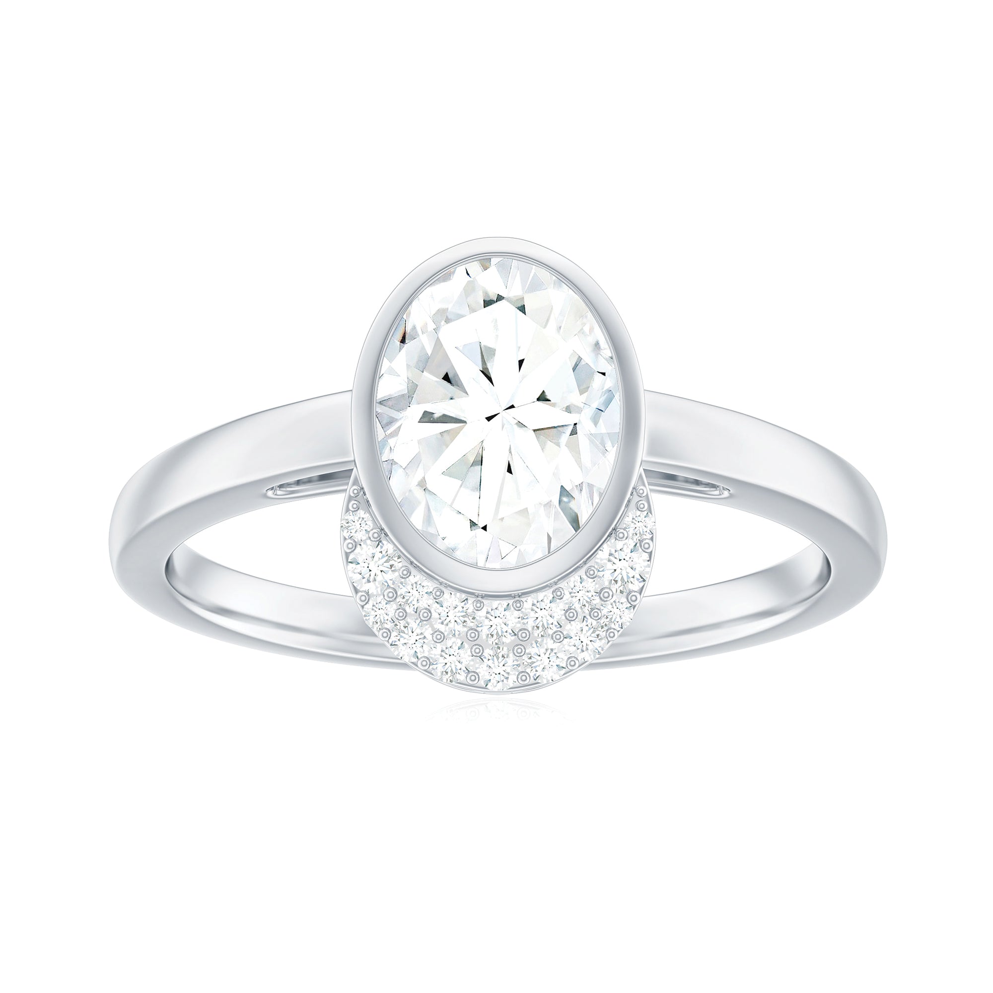 Rosec Jewels-Bezel Set Oval Cut Moissanite Classic Engagement Ring