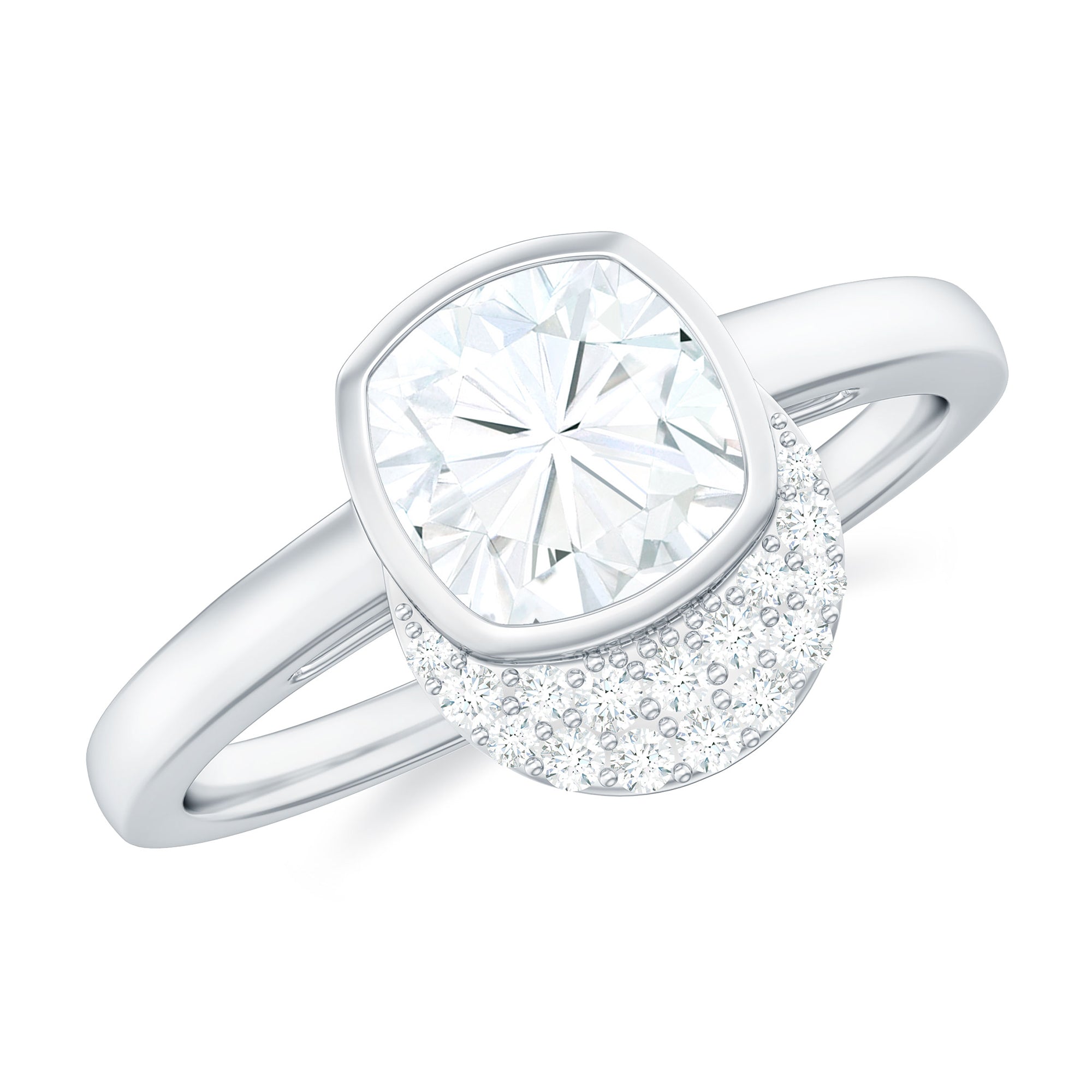 Rosec Jewels-Bezel Set Cushion Cut Moissanite Classic Engagement Ring