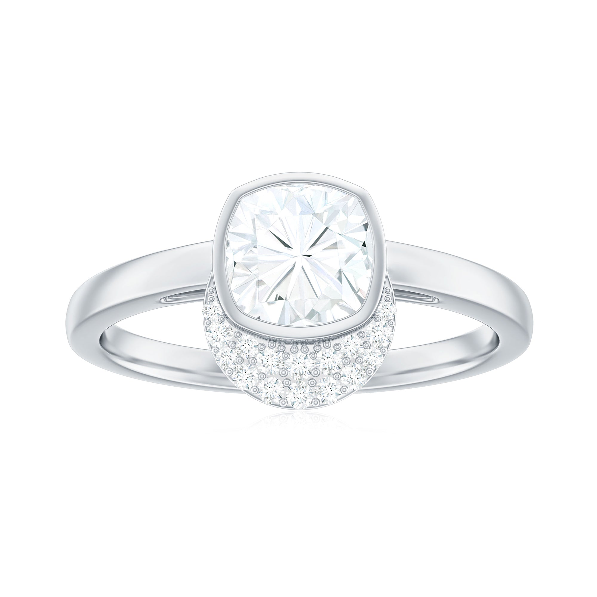 Rosec Jewels-Bezel Set Cushion Cut Moissanite Classic Engagement Ring