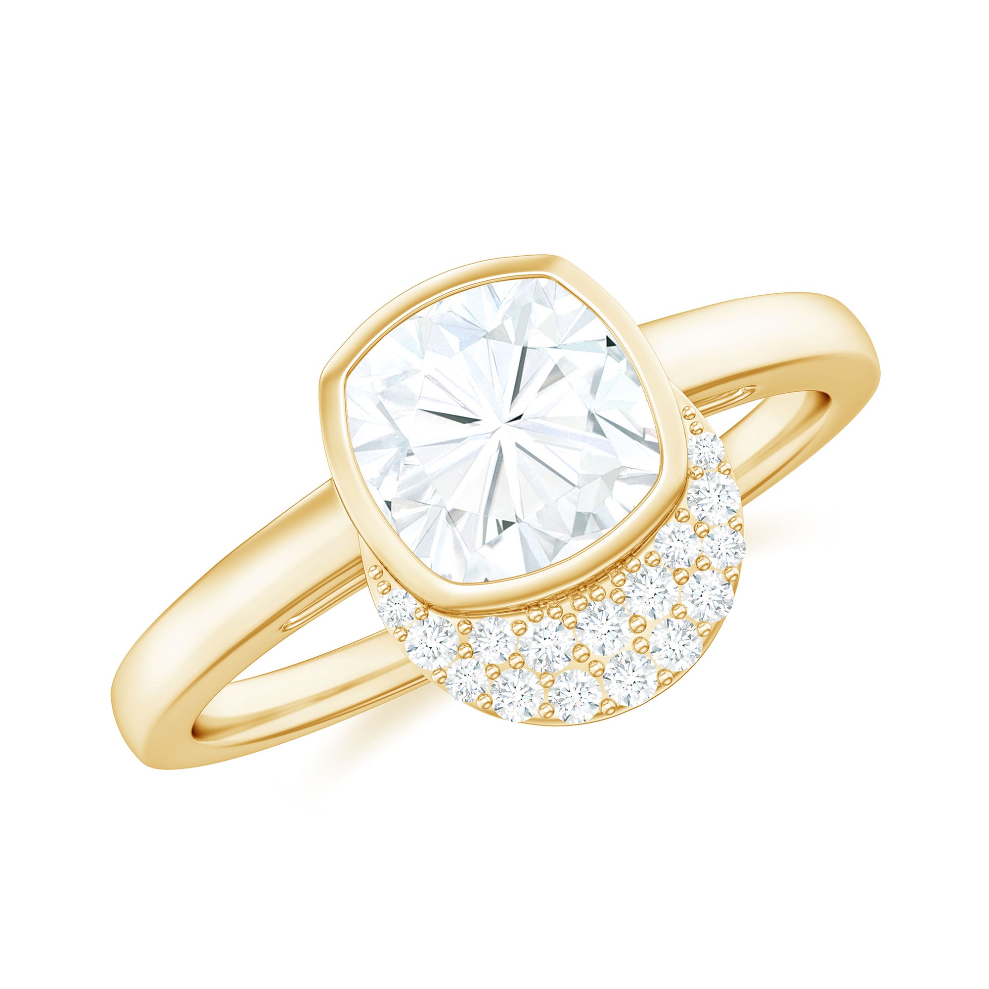 Rosec Jewels-Bezel Set Cushion Cut Moissanite Classic Engagement Ring