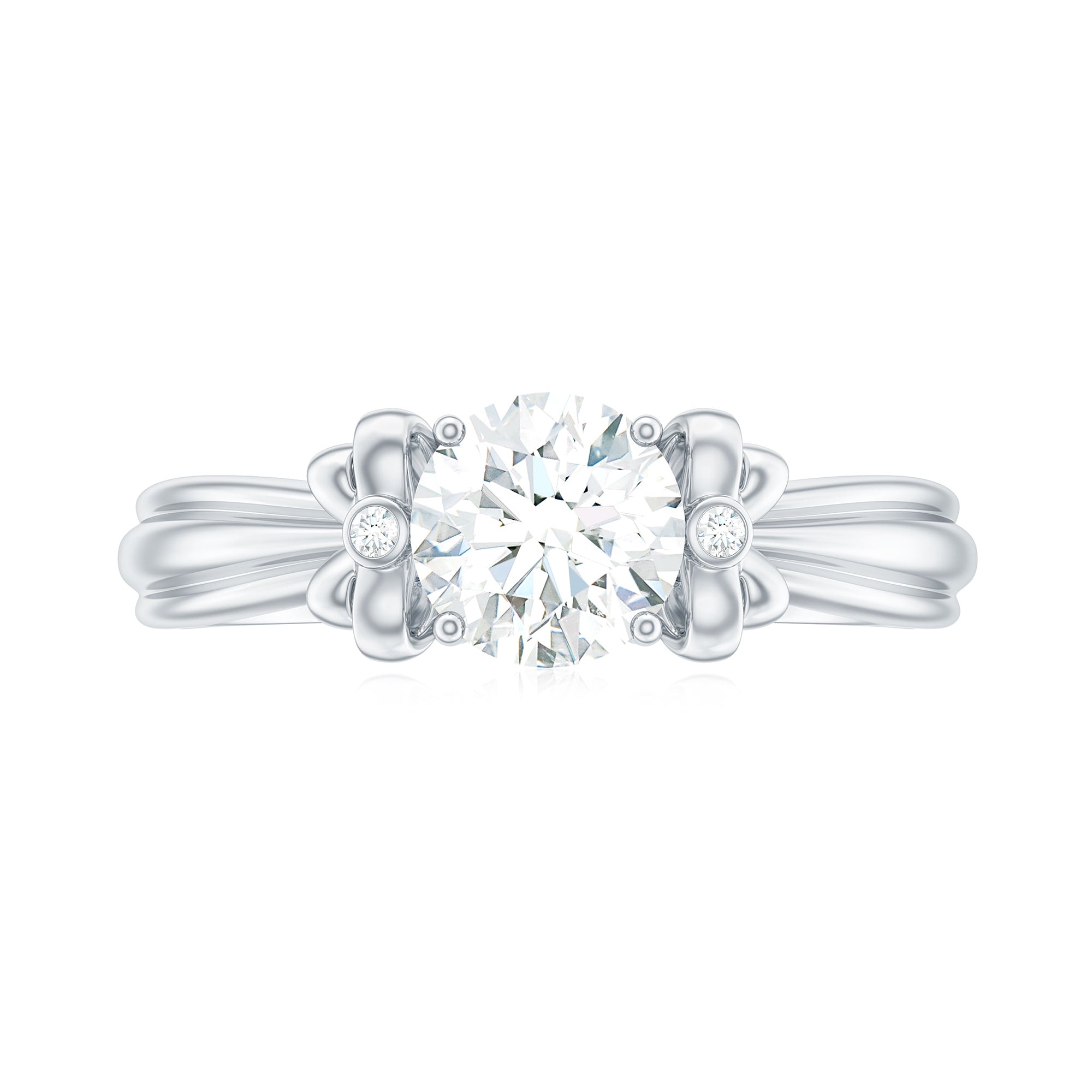 Rosec Jewels-Round Cut Moissanite Solitaire Engagement Ring with Bow