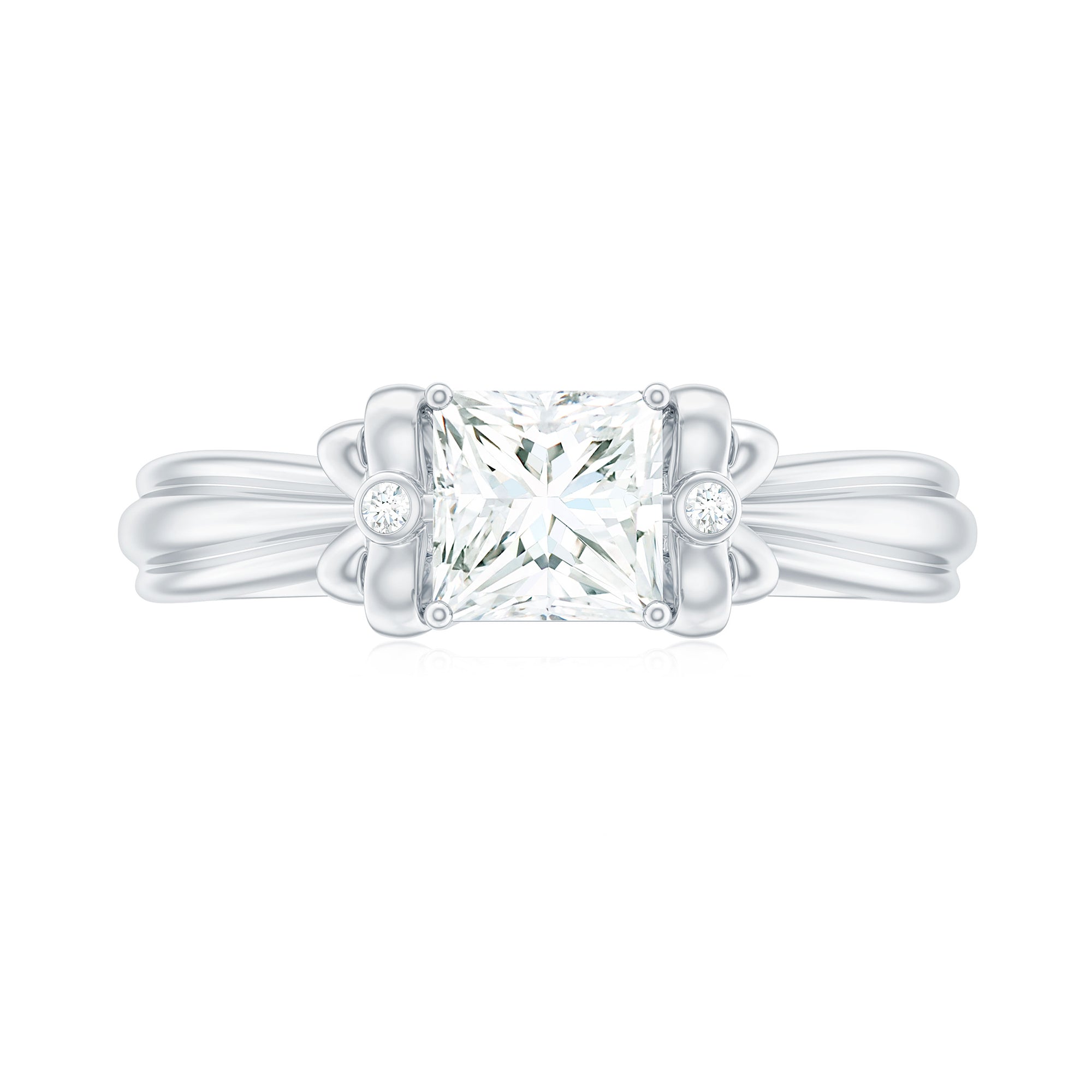 Rosec Jewels-Princess Cut Moissanite Solitaire Engagement Ring with Bow