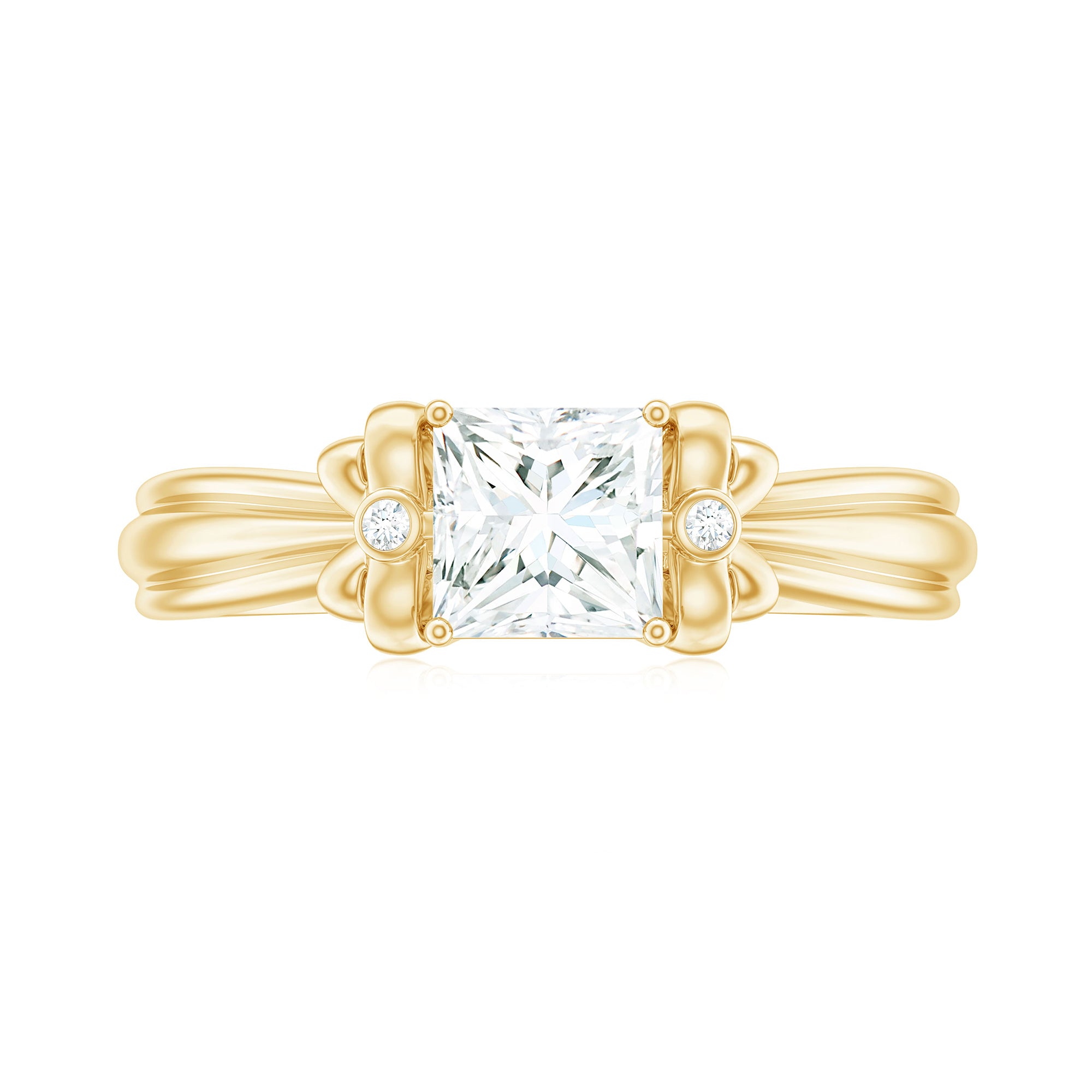 Rosec Jewels-Princess Cut Moissanite Solitaire Engagement Ring with Bow