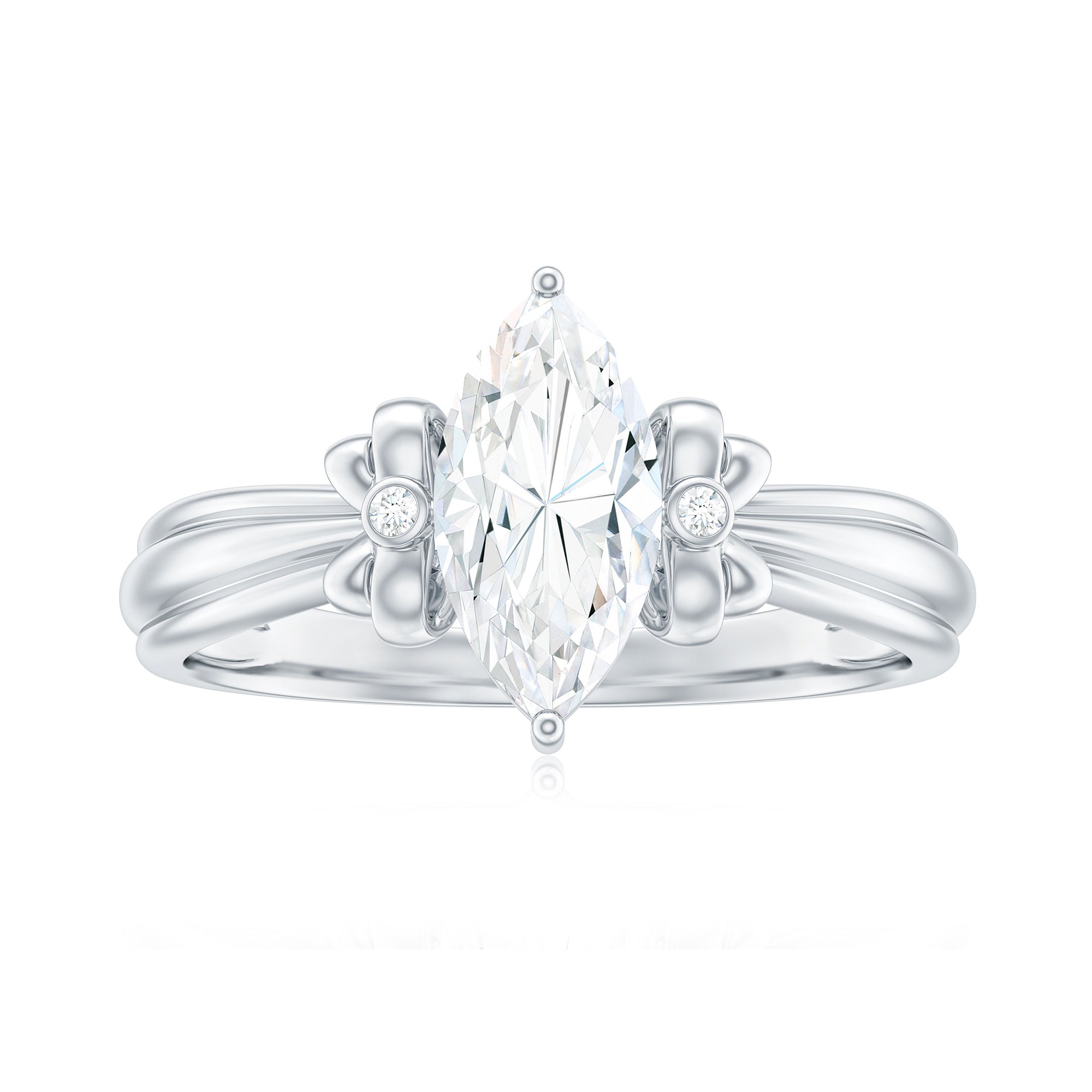 Rosec Jewels-Marquise Cut Moissanite Solitaire Engagement Ring with Bow