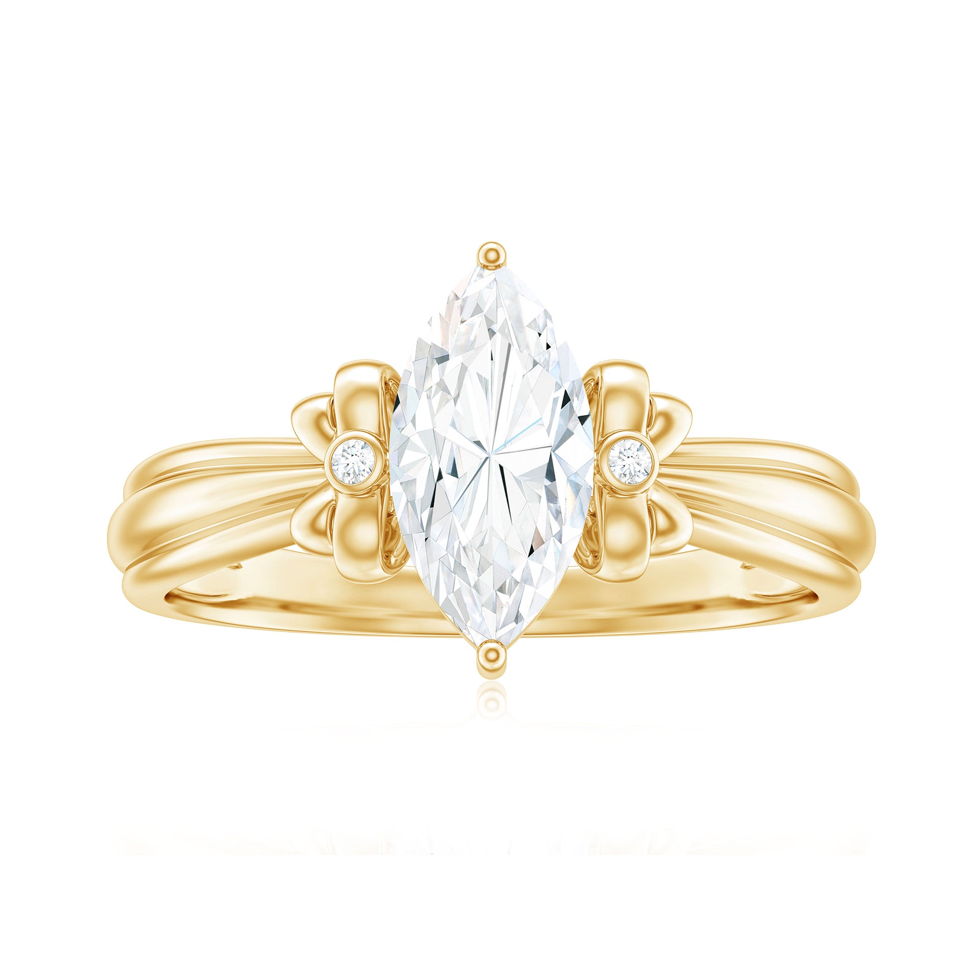 Rosec Jewels-Marquise Cut Moissanite Solitaire Engagement Ring with Bow