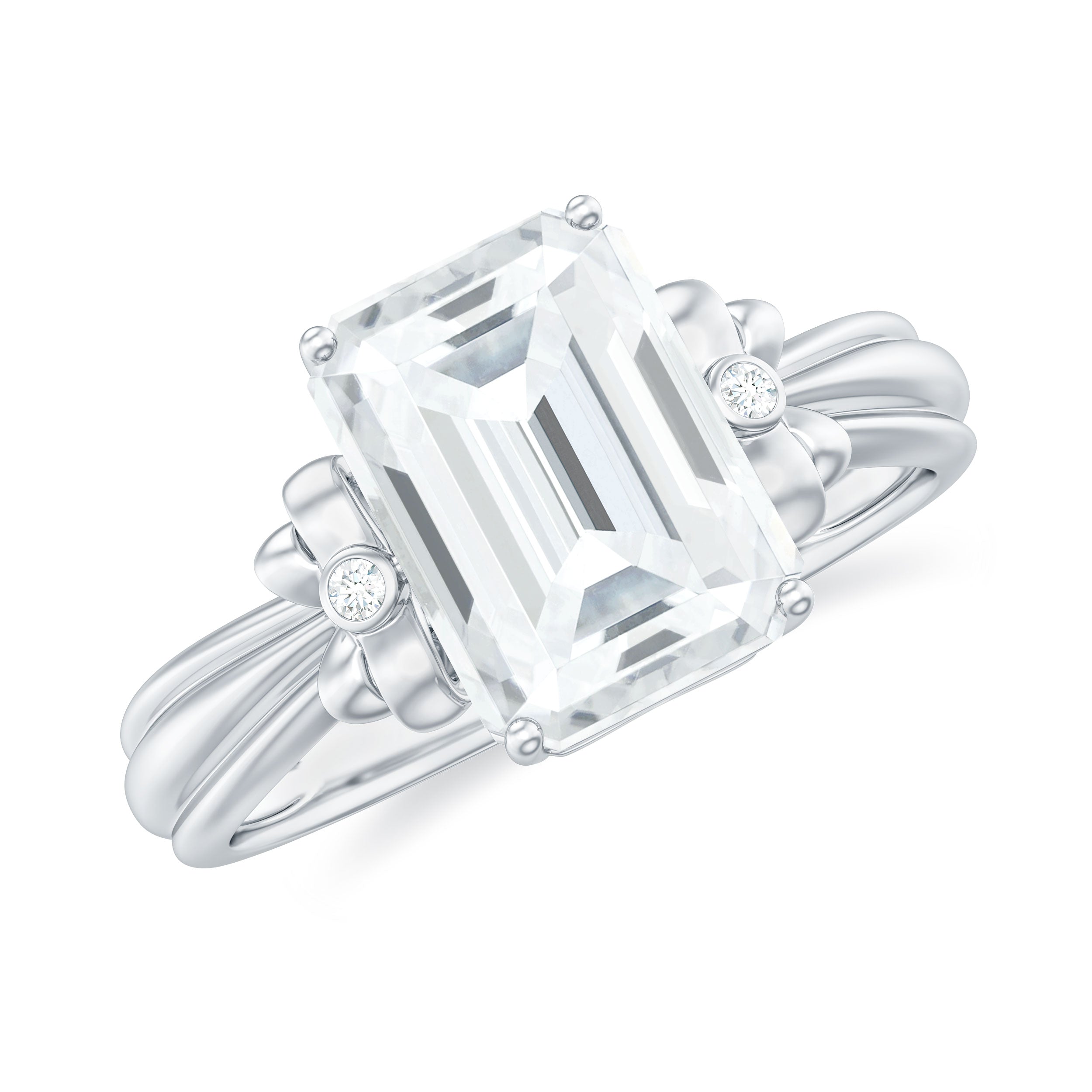 Rosec Jewels-Emerald Cut Moissanite Solitaire Engagement Ring with Bow