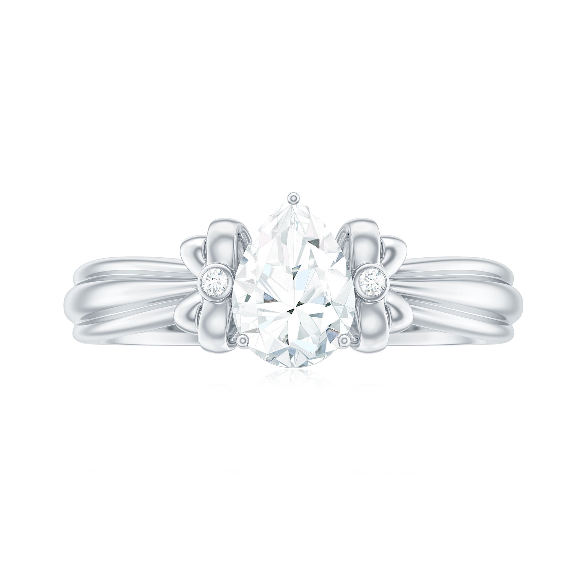 Rosec Jewels-Pear Cut Moissanite Solitaire Engagement Ring with Bow