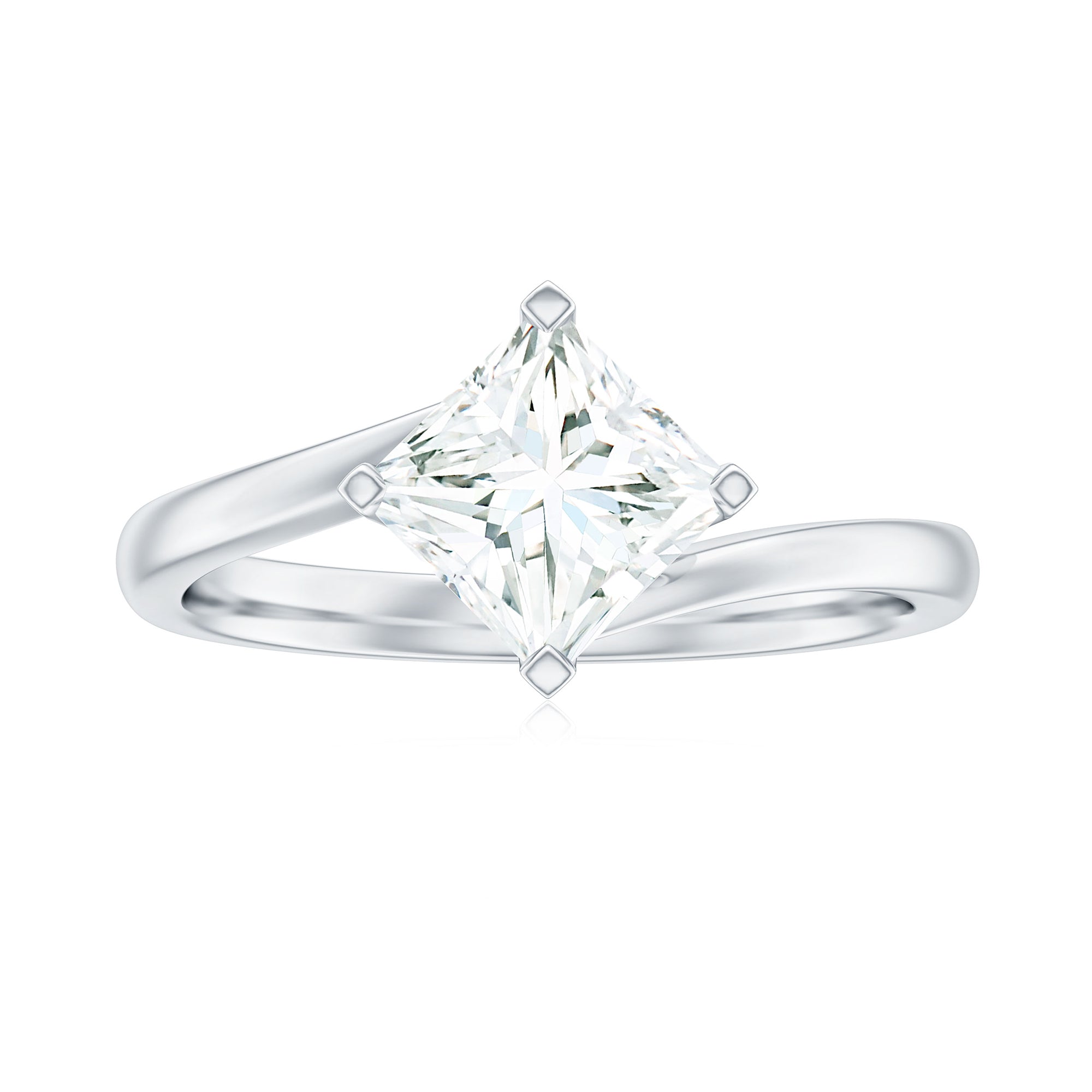 Rosec Jewels-Princess Cut Moissanite Solitaire Bypass Promise Ring in Gold