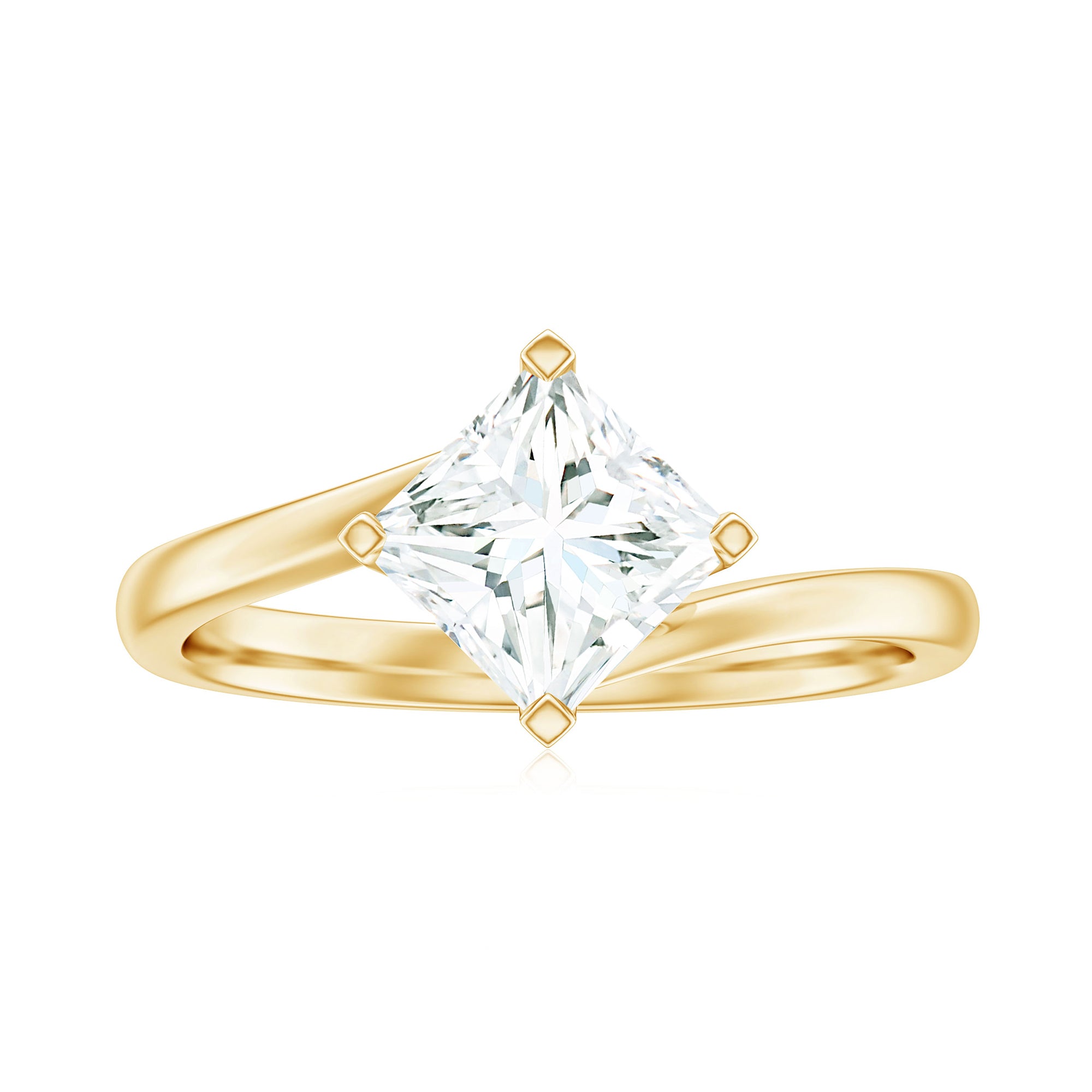 Rosec Jewels-Princess Cut Moissanite Solitaire Bypass Promise Ring in Gold