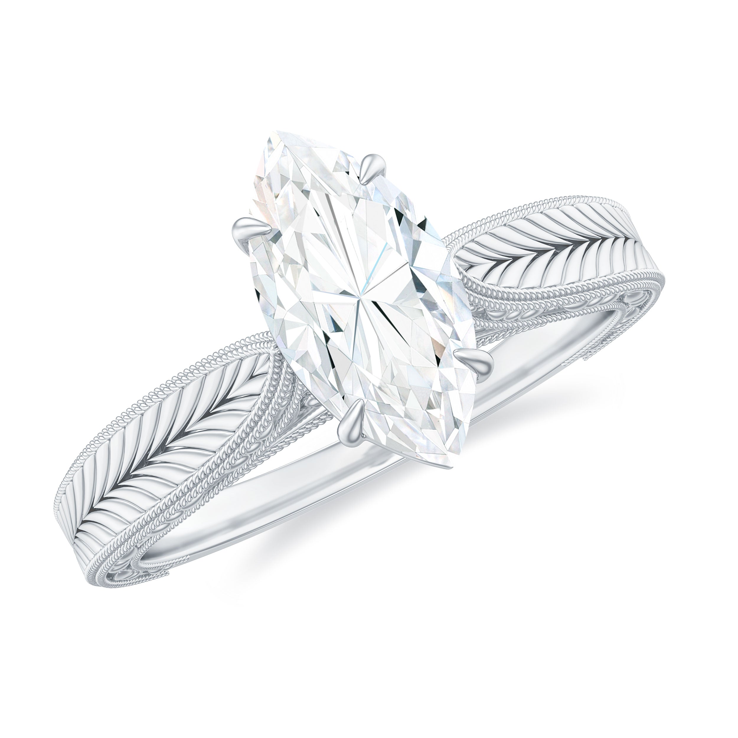 Rosec Jewels-Marquise Cut Moissanite Solitaire Engagement Ring