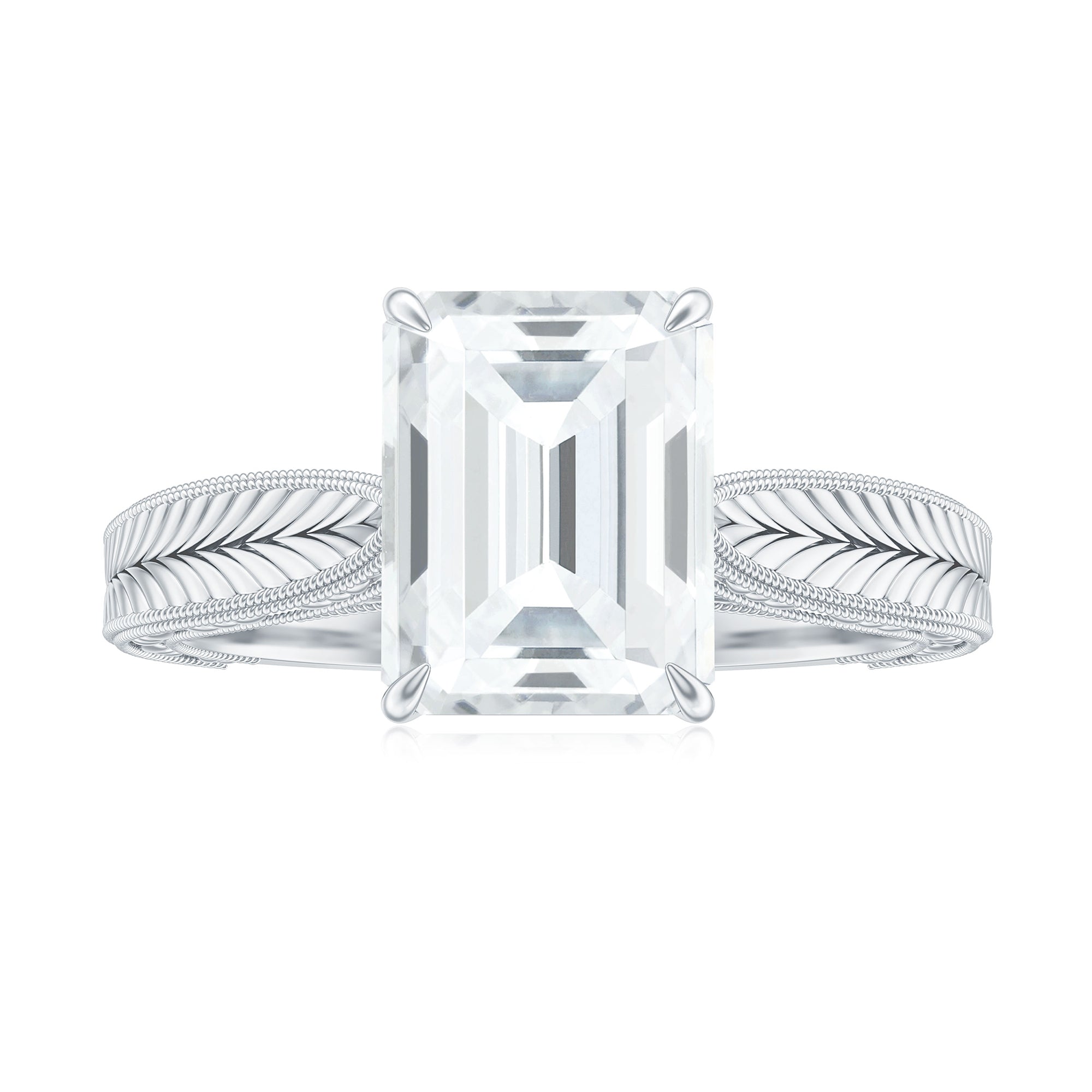 Rosec Jewels-Emerald Cut Moissanite Solitaire Engagement Ring