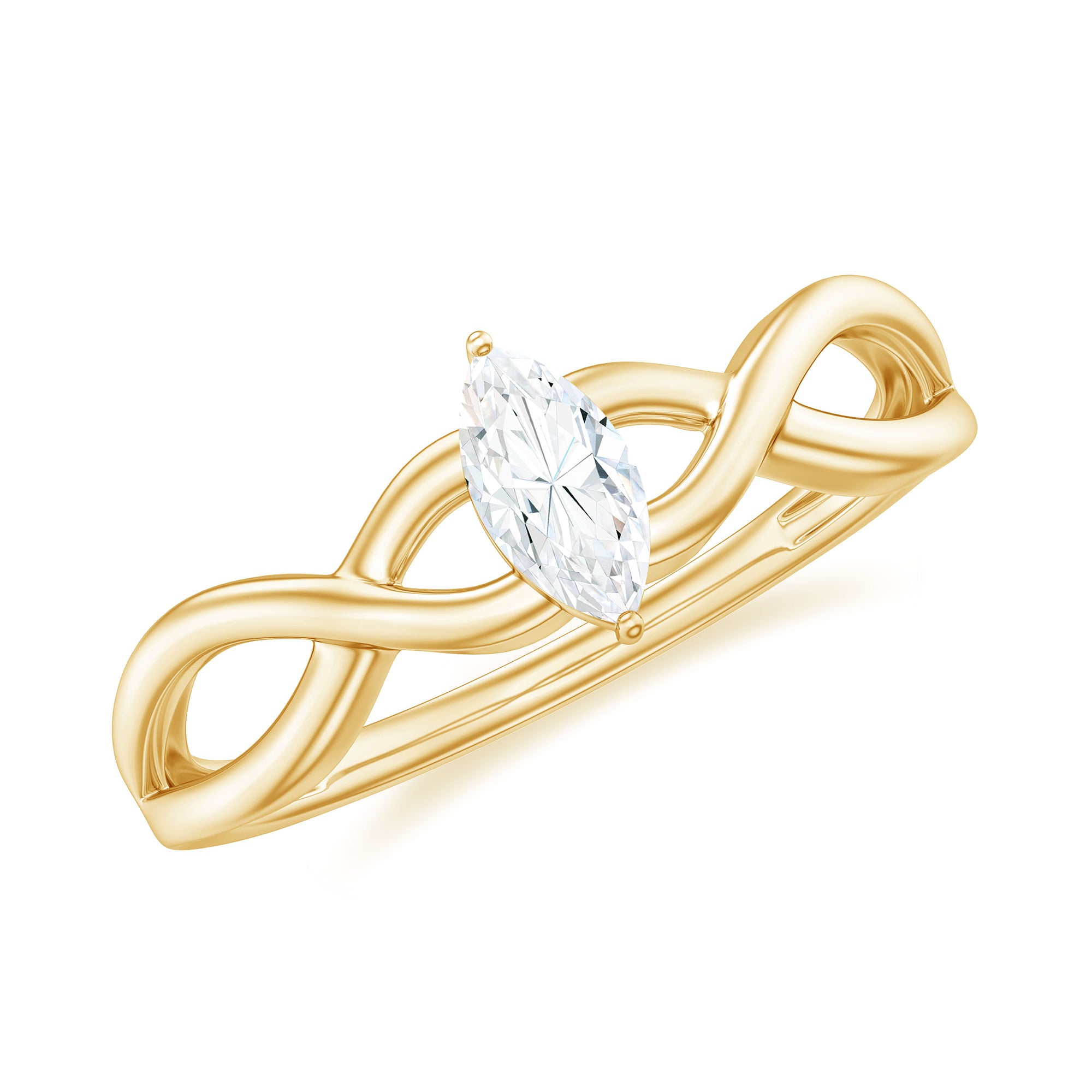 Rosec Jewels-Marquise Cut Moissanite Solitaire Crossover Ring in Gold