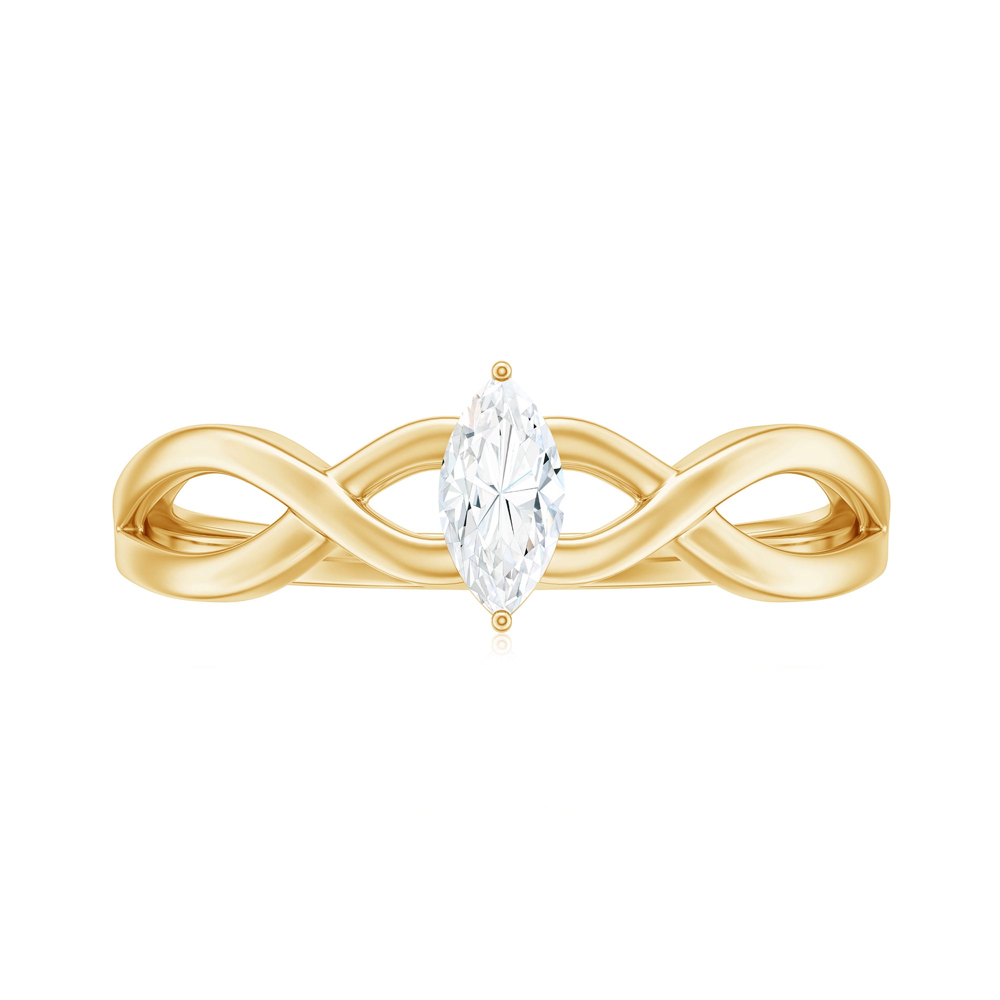 Rosec Jewels-Marquise Cut Moissanite Solitaire Crossover Ring in Gold