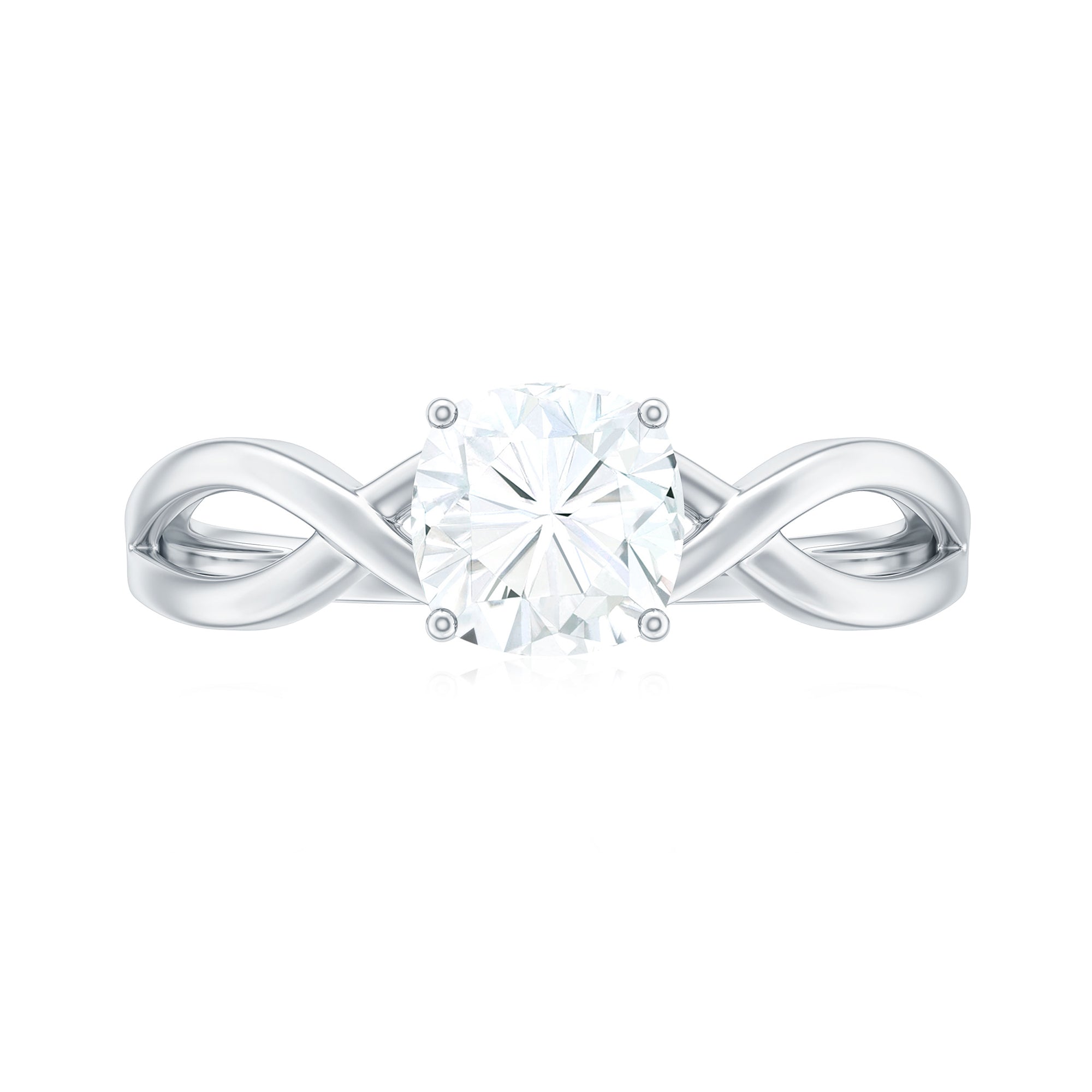 Rosec Jewels-Cushion Cut Moissanite Solitaire Crossover Ring in Gold