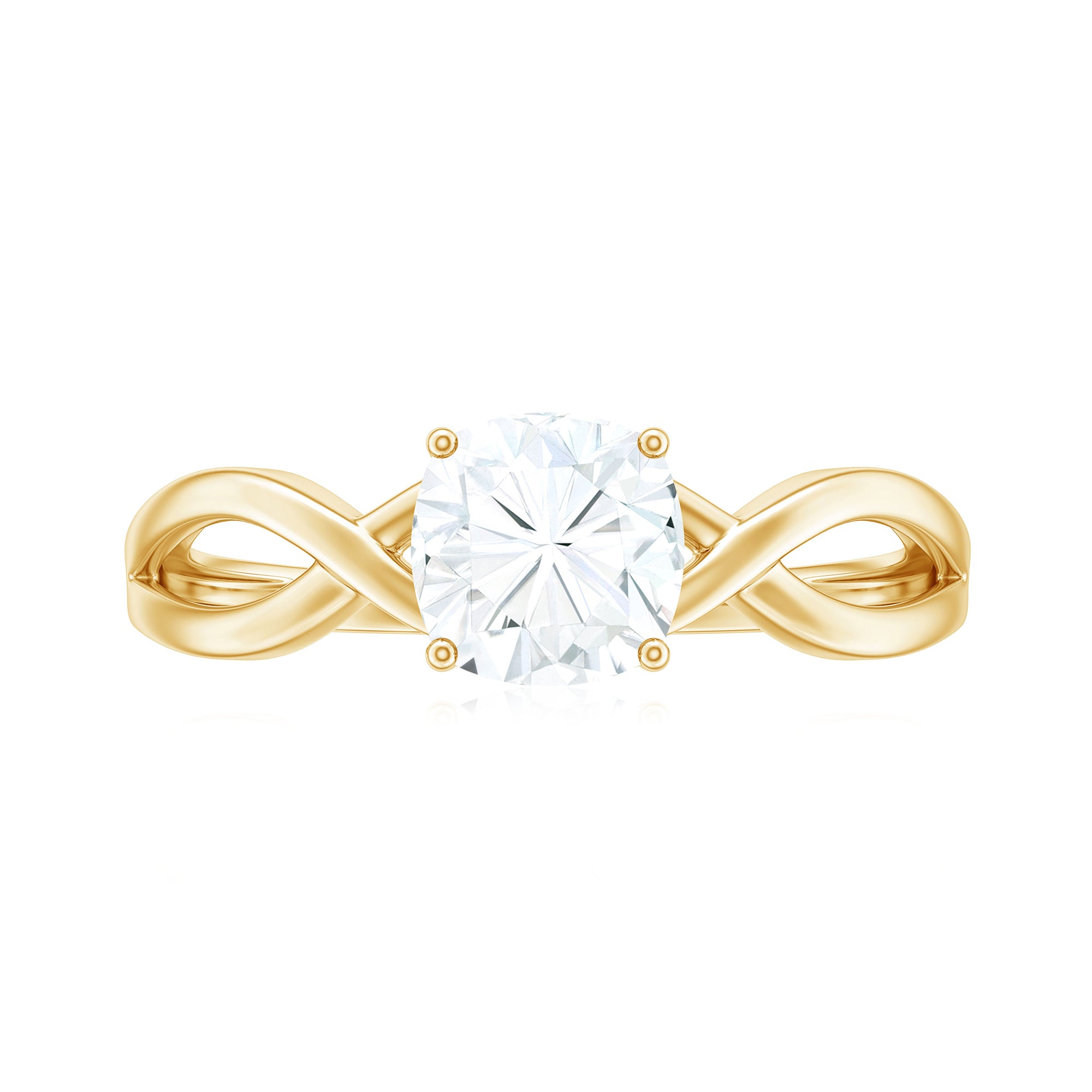 Rosec Jewels-Cushion Cut Moissanite Solitaire Crossover Ring in Gold