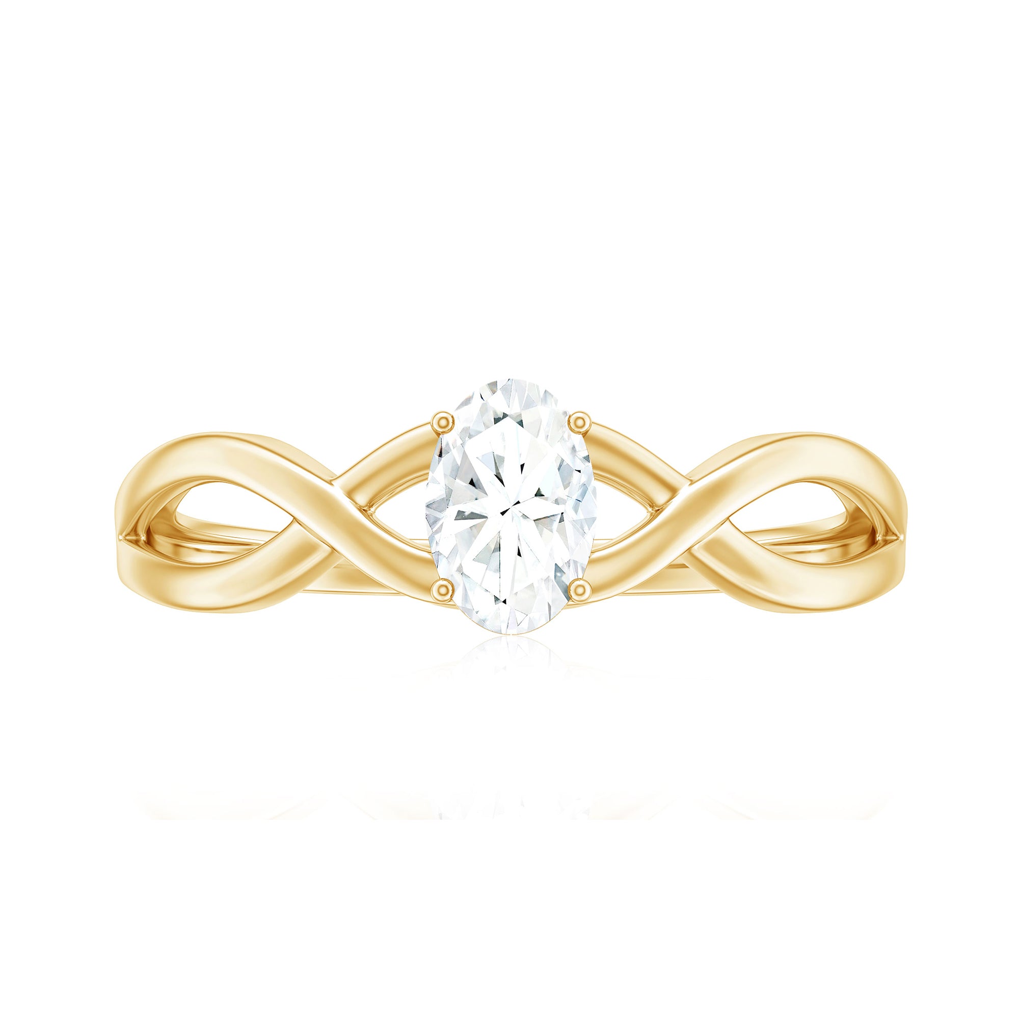 Rosec Jewels-Oval Cut Moissanite Solitaire Crossover Ring in Gold