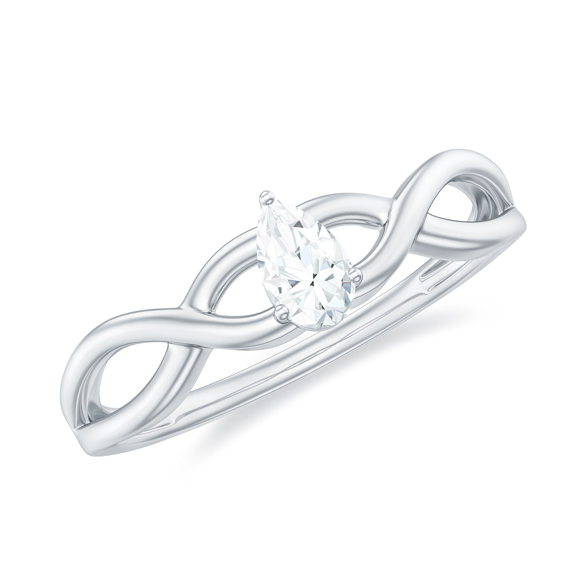 Rosec Jewels-Pear Shaped Moissanite Solitaire Crossover Ring in Gold