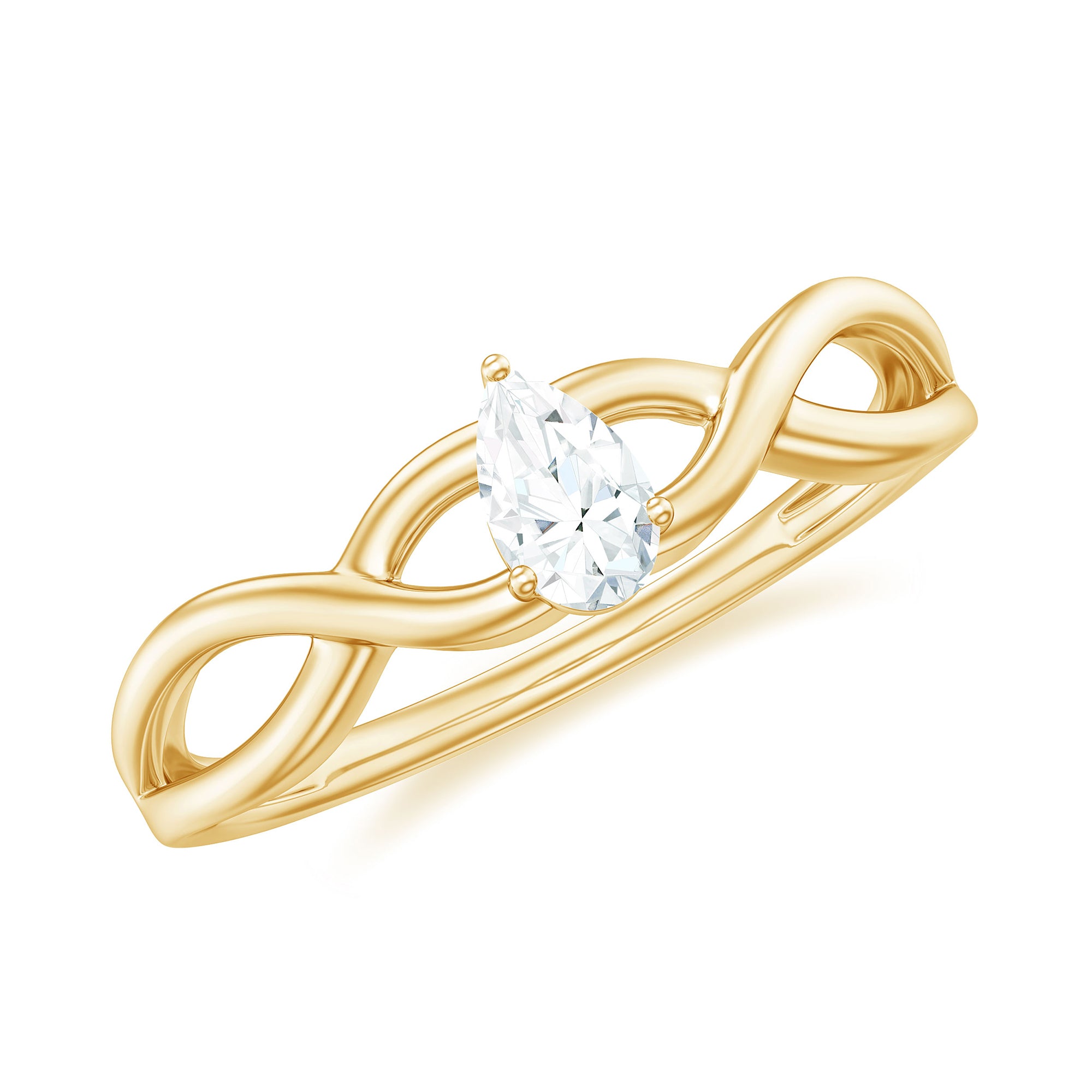 Rosec Jewels-Pear Shaped Moissanite Solitaire Crossover Ring in Gold