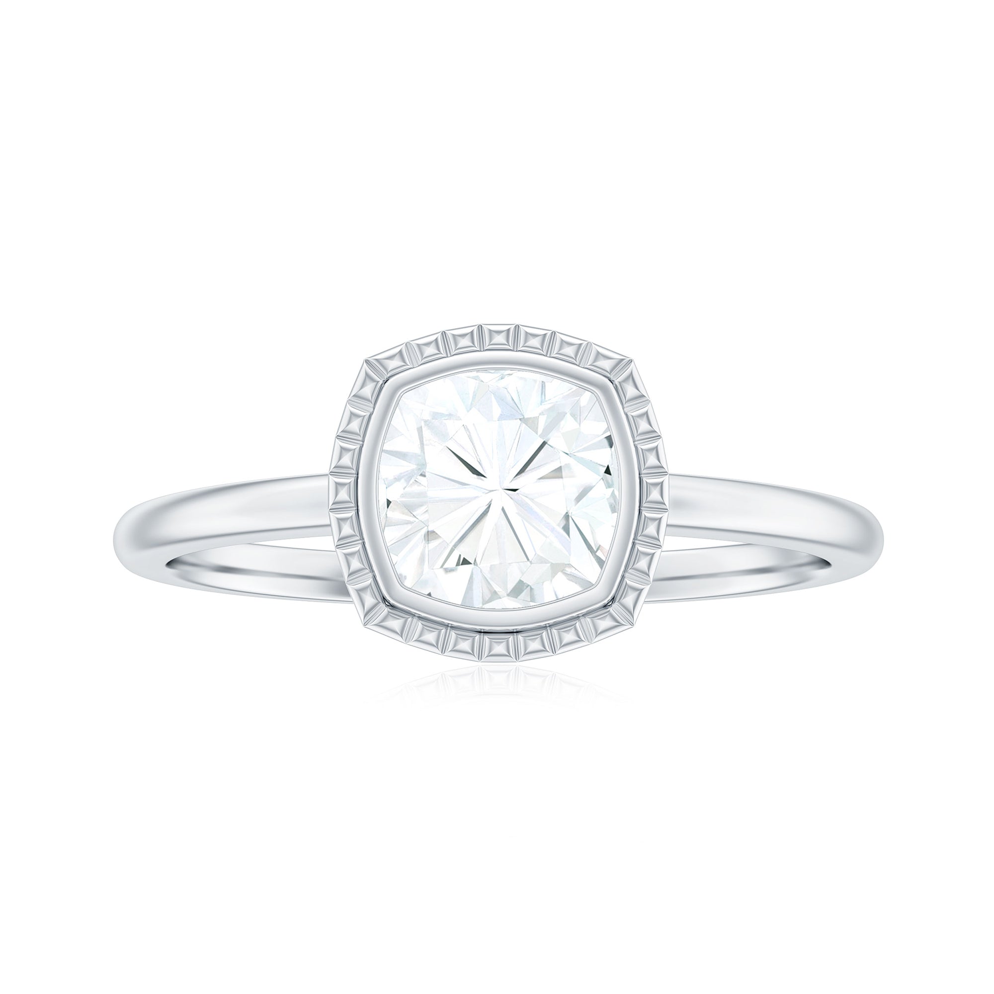 Rosec Jewels-Cushion Cut Moissanite Solitaire Promise Ring in Bezel Setting