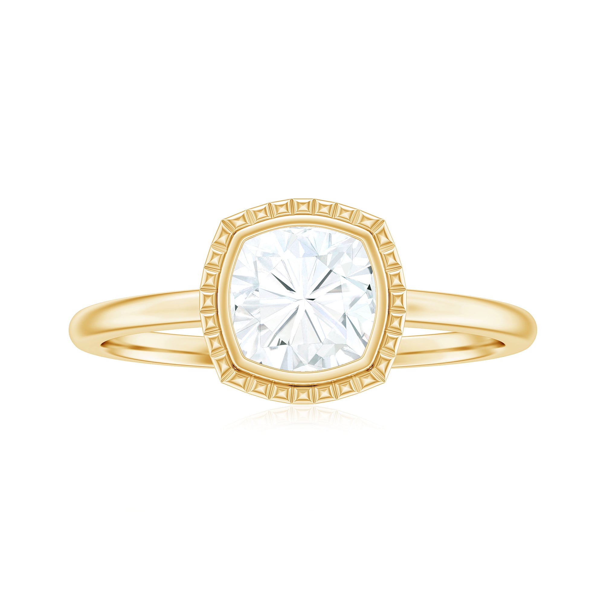 Rosec Jewels-Cushion Cut Moissanite Solitaire Promise Ring in Bezel Setting