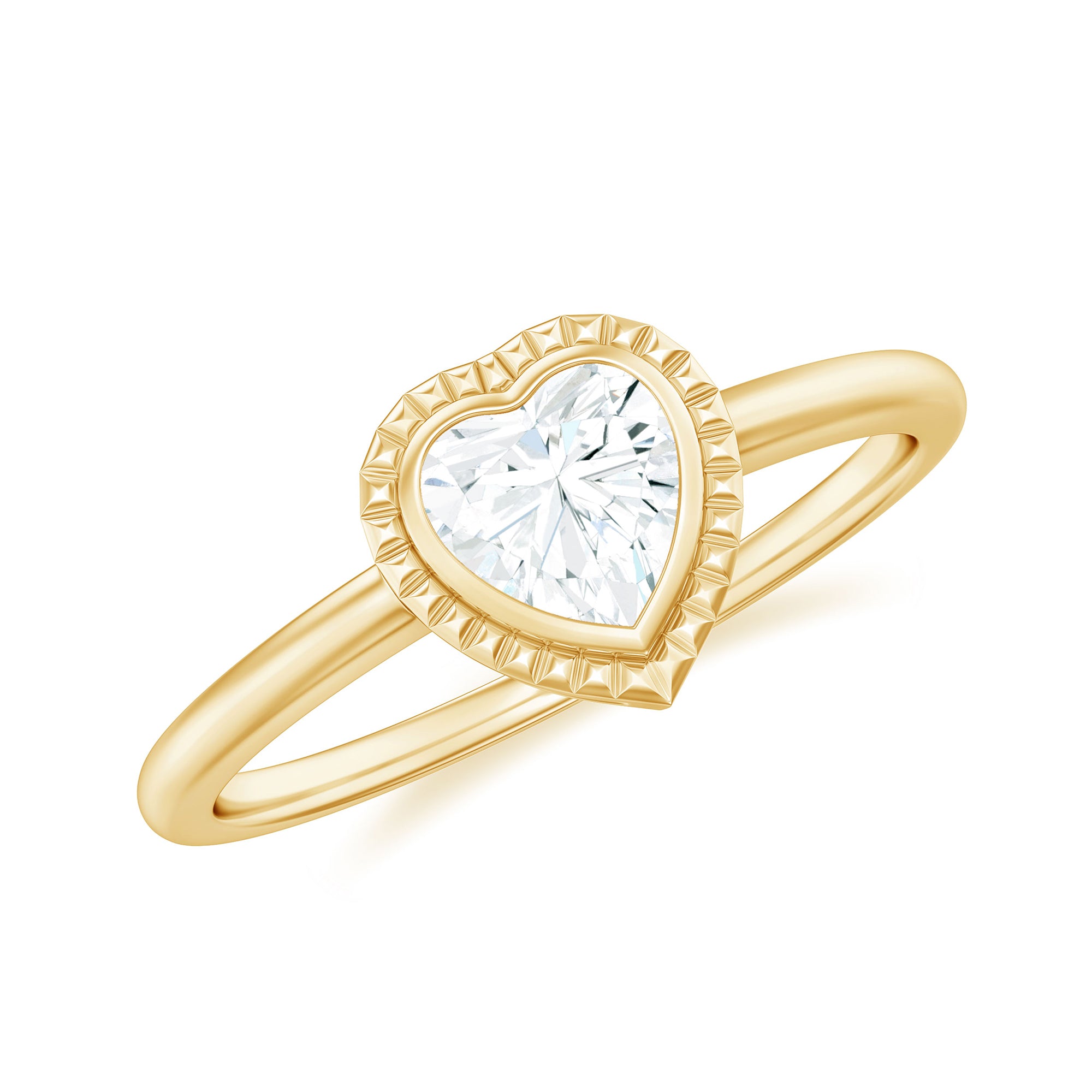 Rosec Jewels-Heart Shape Moissanite Solitaire Gold Engagement Ring in Bezel Setting