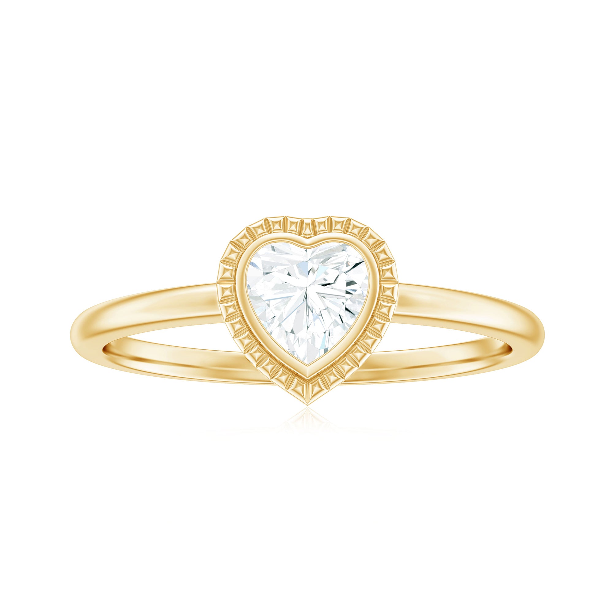 Rosec Jewels-Heart Shape Moissanite Solitaire Gold Engagement Ring in Bezel Setting