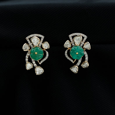 Uncut Diamond Earring - Emerald Drop Earring - Rose Cut Diamond Earring shops - Polki Earring - Brilliant Cut Diamond Earring - 14 k Gold Vermeil