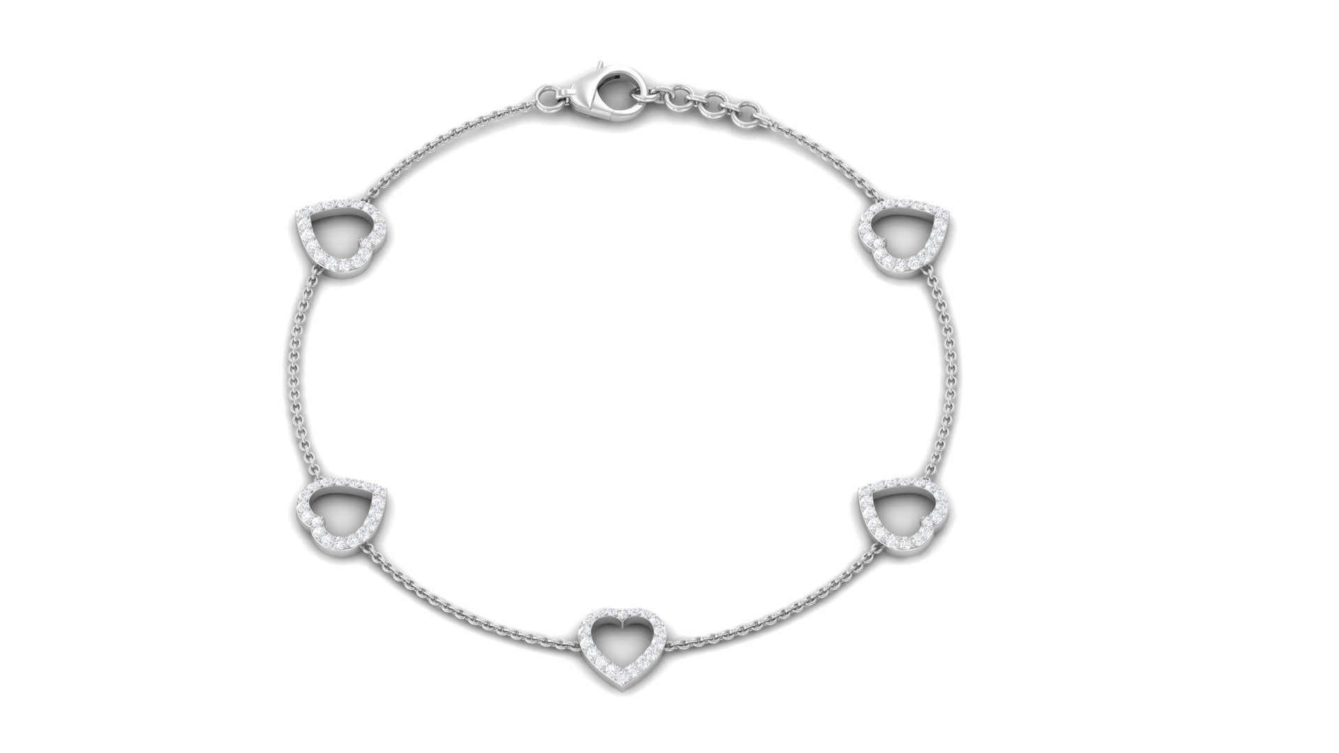 3/4 CT Diamond Heart Station Chain Bracelet in Prong Setting Diamond - ( HI-SI ) - Color and Clarity - Rosec Jewels