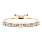 Freshwater Pearl Bolo Bracelet with Gold Textured Beaded Freshwater Pearl - ( AAA ) - Quality - Rosec Jewels