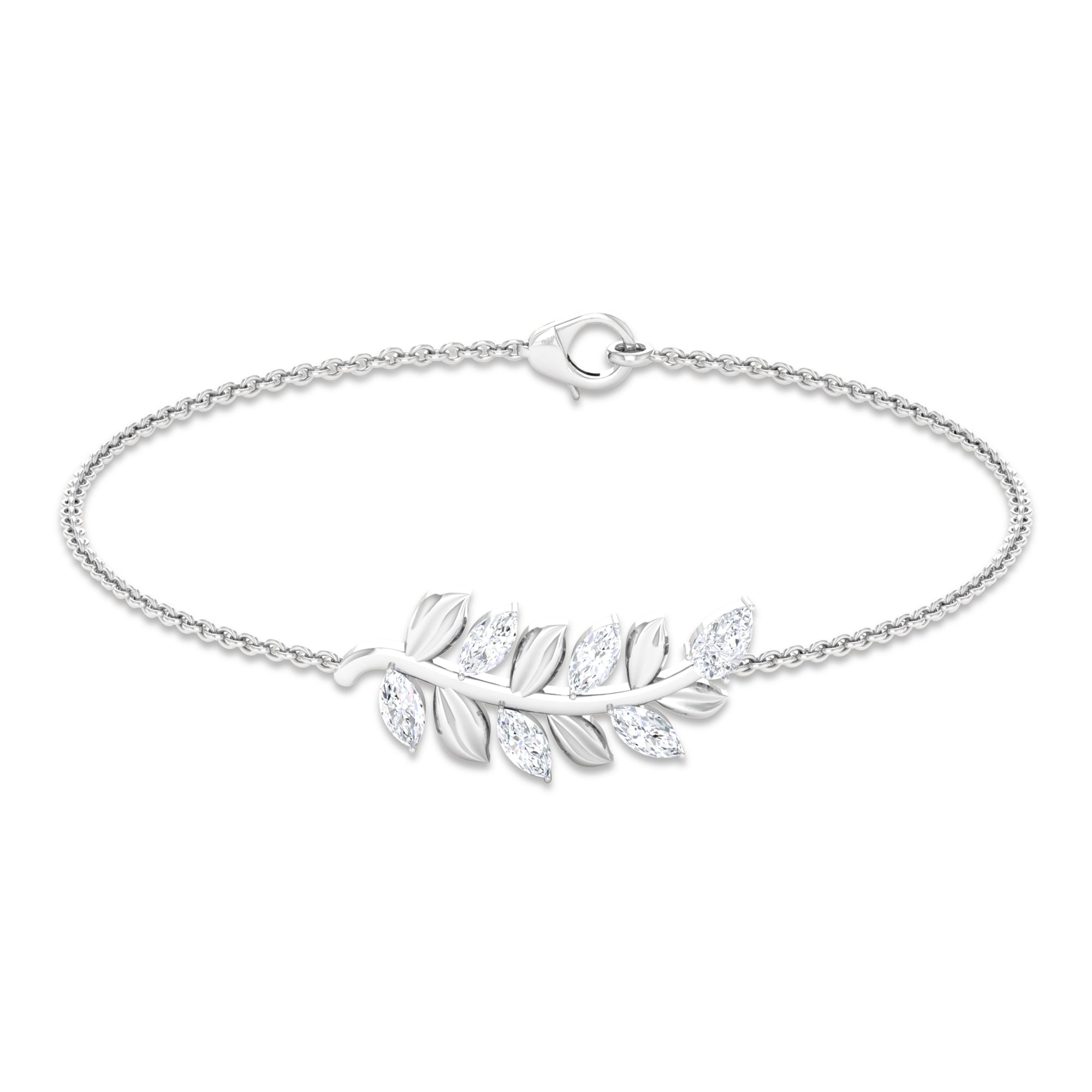 1.50 CT Marquise and Pear Cut Zircon Leaf Chain Bracelet Zircon - ( AAAA ) - Quality - Rosec Jewels