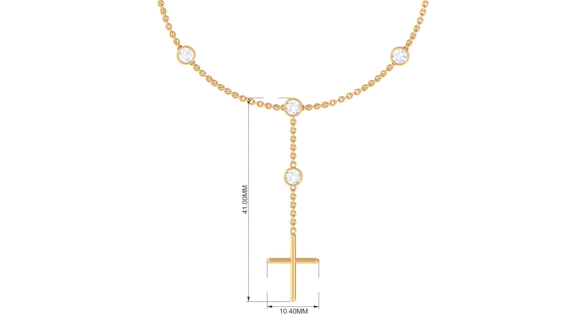 Cubic Zirconia Station Chain Bracelet with Gold Cross Charm Zircon - ( AAAA ) - Quality - Rosec Jewels