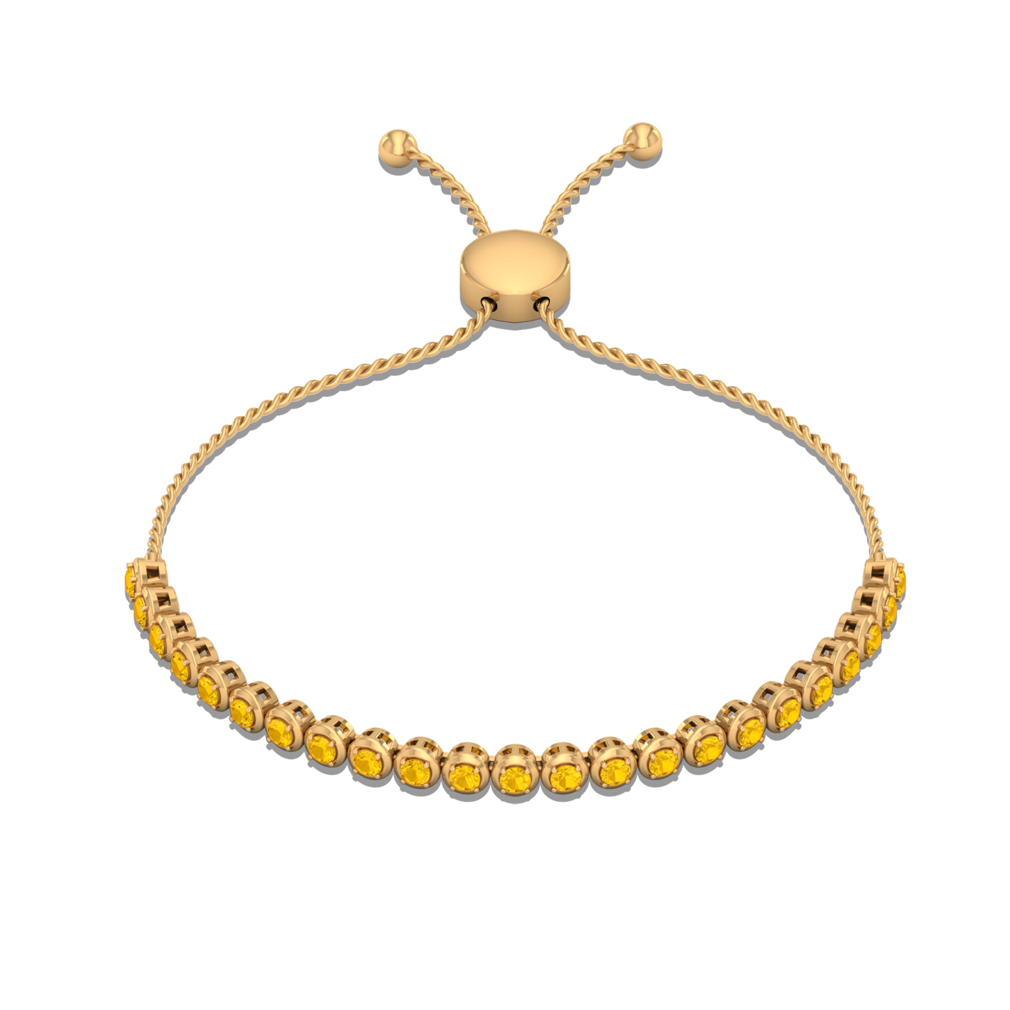 Round Yellow Sapphire Tennis Bolo Bracelet Yellow Sapphire - ( AAA ) - Quality - Rosec Jewels