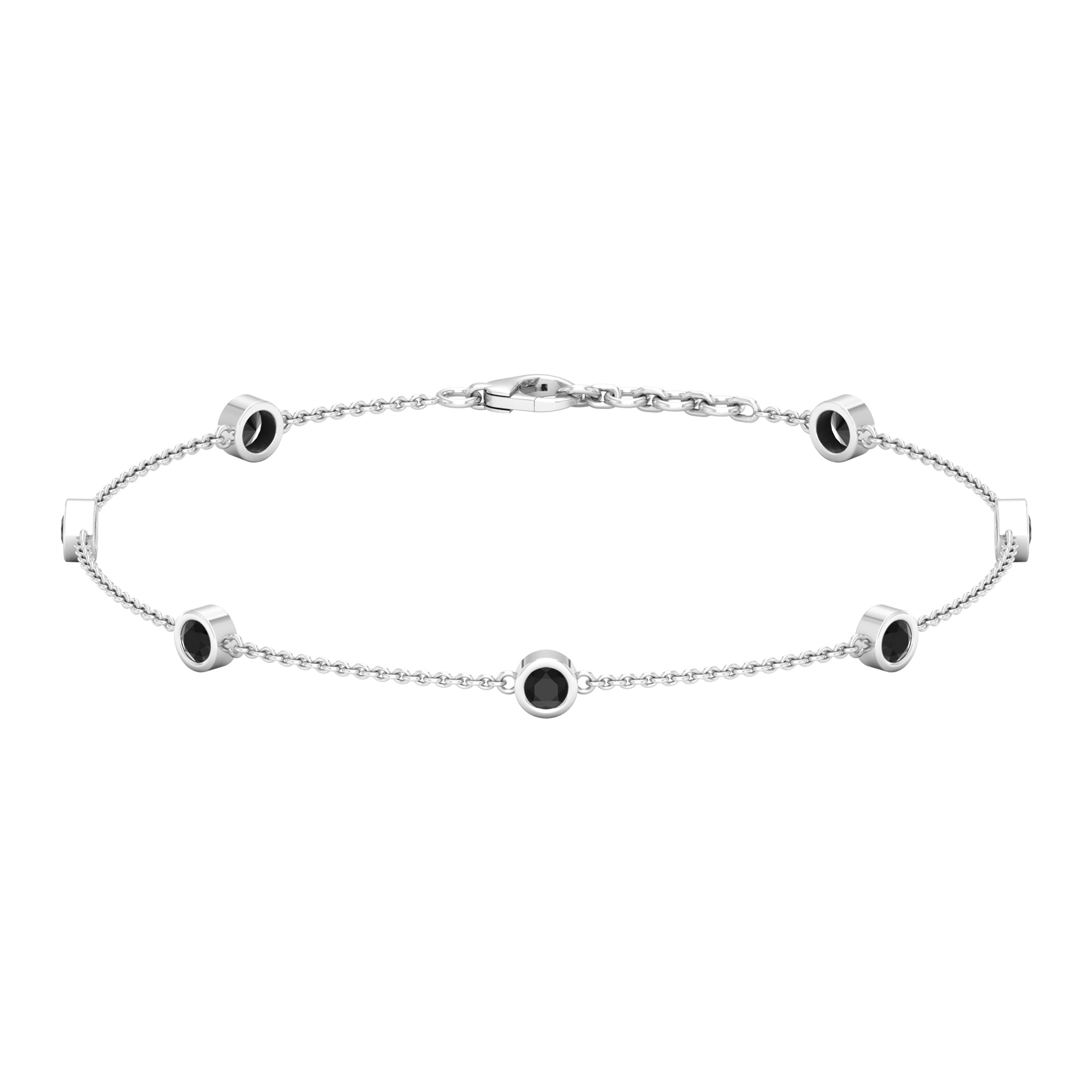 0.75 CT Bezel Set Black Spinel Seven Stone Station Chain Bracelet Black Spinel - ( AAA ) - Quality - Rosec Jewels