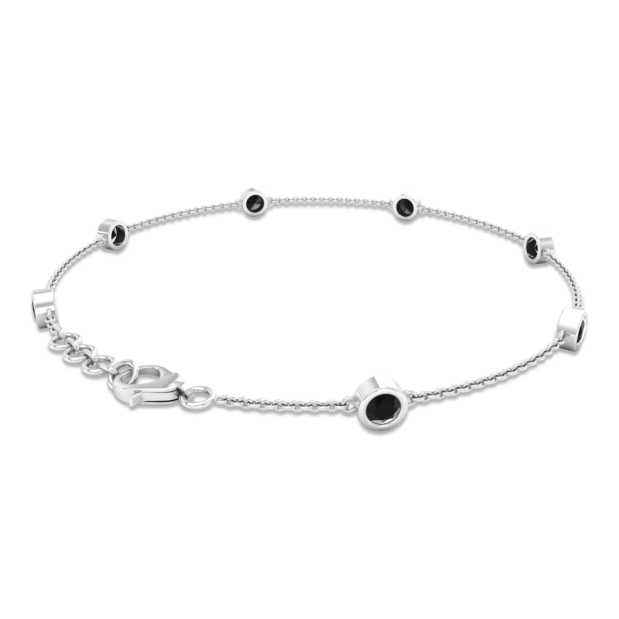 0.75 CT Bezel Set Black Spinel Seven Stone Station Chain Bracelet Black Spinel - ( AAA ) - Quality - Rosec Jewels