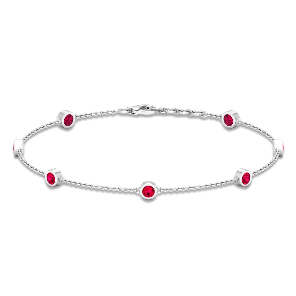 1 CT Bezel Set Ruby Station Chain Bracelet in Gold Ruby - ( AAA ) - Quality - Rosec Jewels