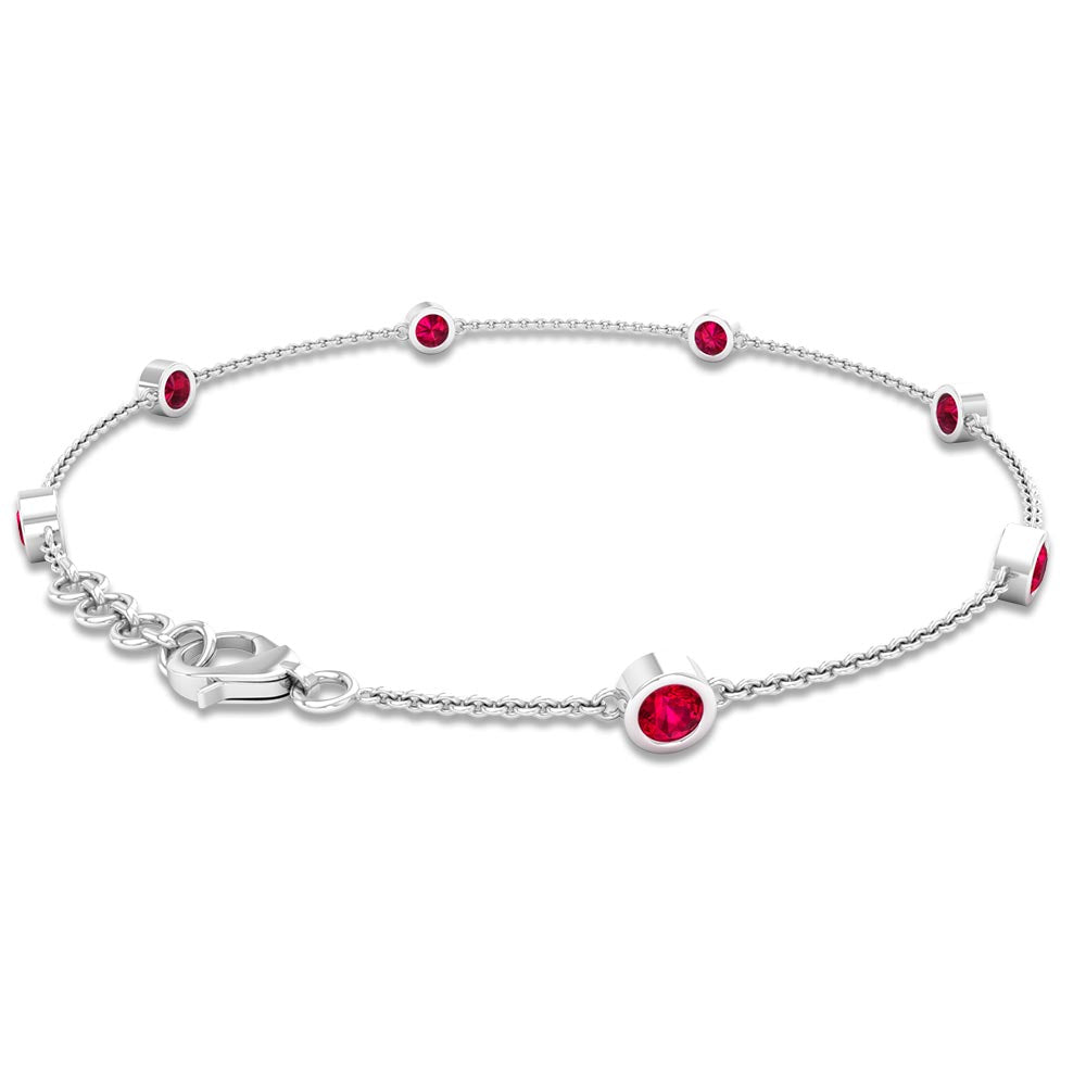 1 CT Bezel Set Ruby Station Chain Bracelet in Gold Ruby - ( AAA ) - Quality - Rosec Jewels