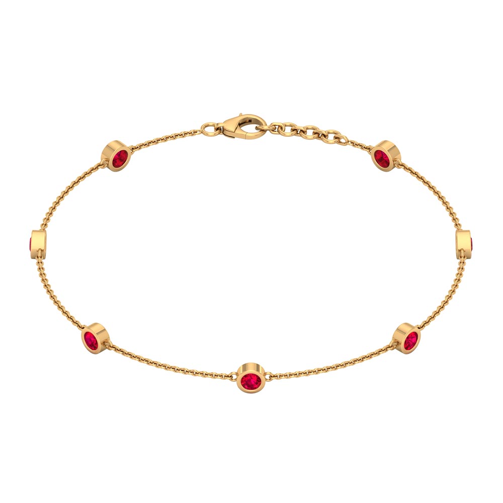 1 CT Bezel Set Ruby Station Chain Bracelet in Gold Ruby - ( AAA ) - Quality - Rosec Jewels