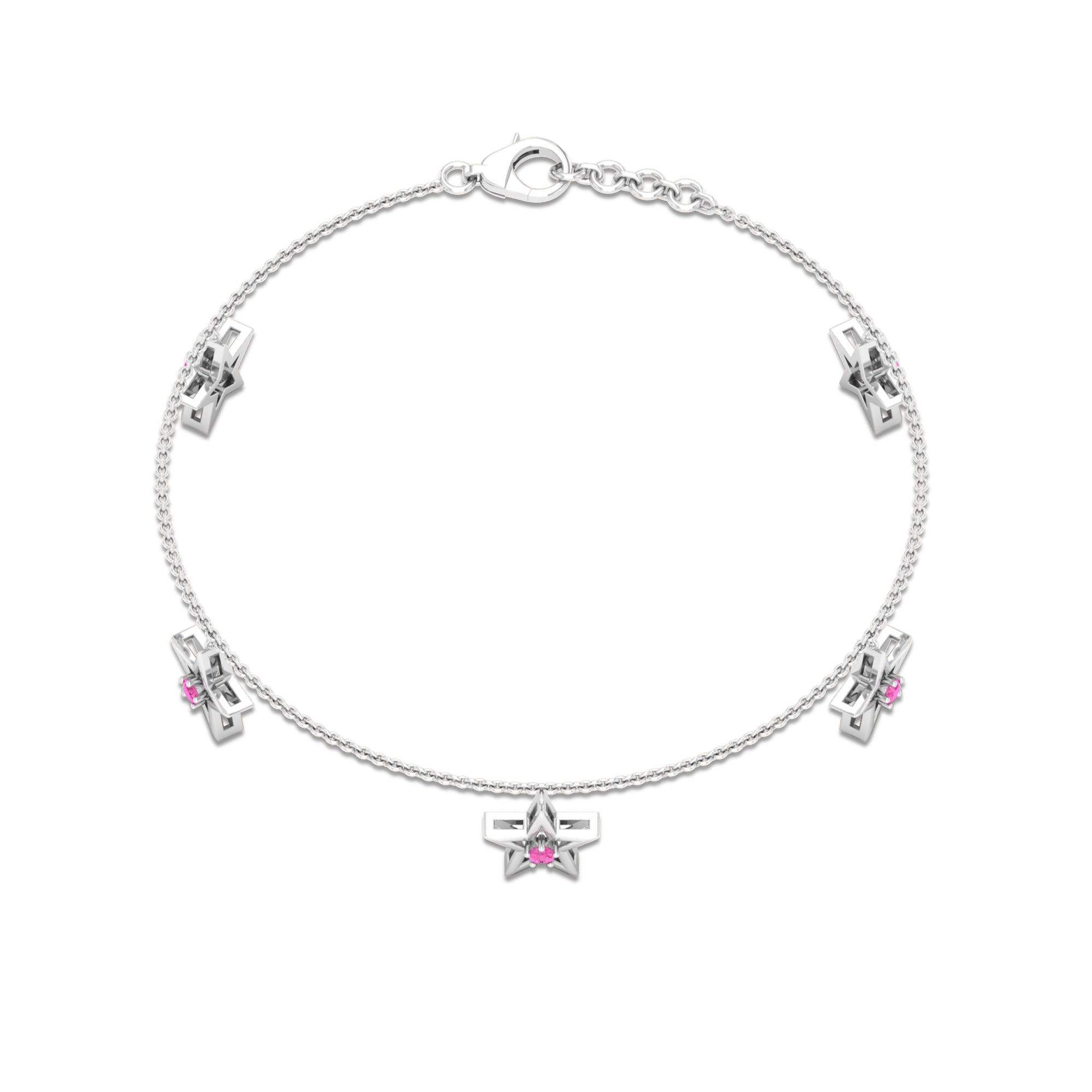 Round Pink Sapphire Star Charm Bracelet Pink Sapphire - ( AAA ) - Quality - Rosec Jewels