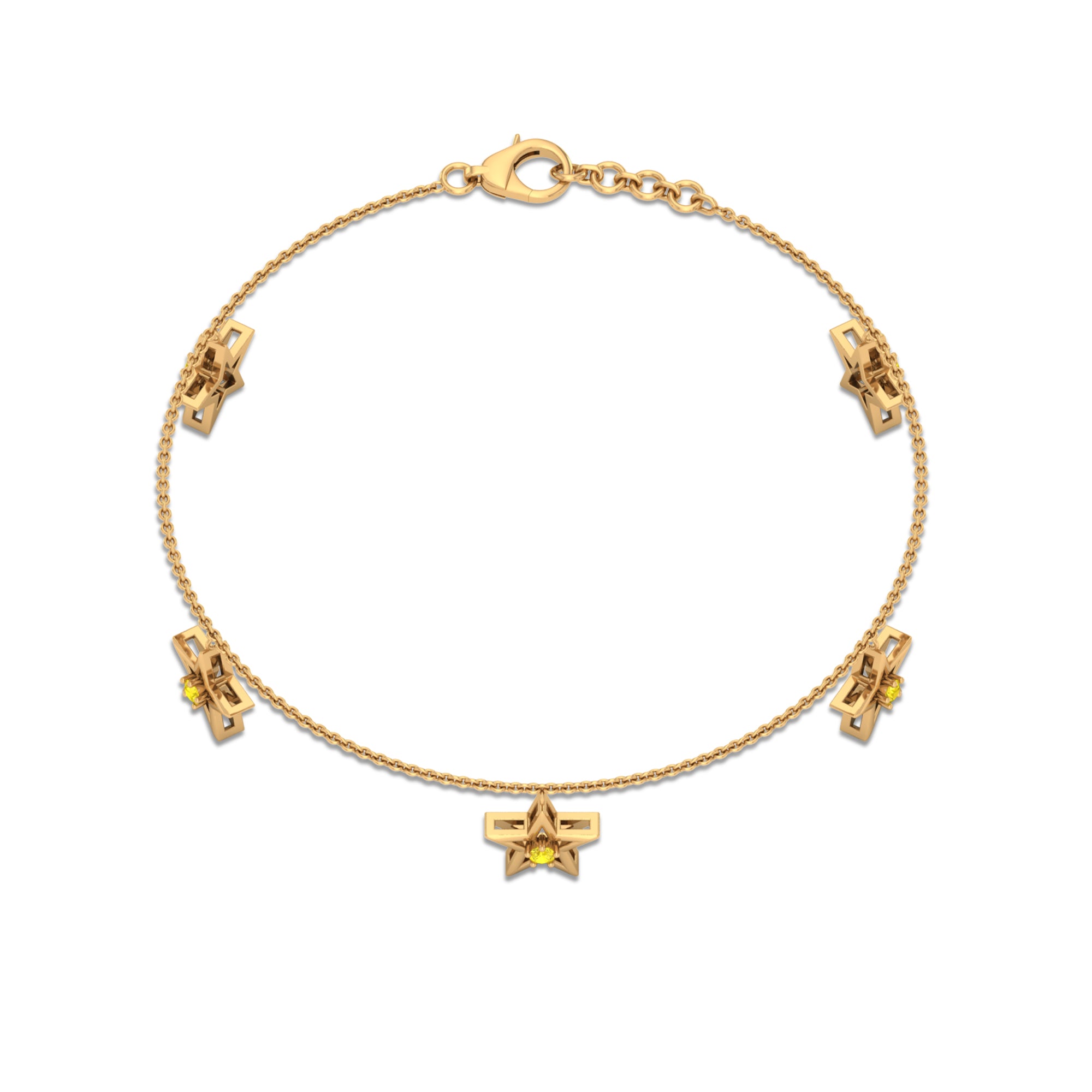 Round Yellow Sapphire Star Charm Bracelet Yellow Sapphire - ( AAA ) - Quality - Rosec Jewels