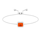 2 CT Emerald Cut Fire Opal and Diamond Bolo Chain Bracelet Fire Opal - ( AAA ) - Quality - Rosec Jewels