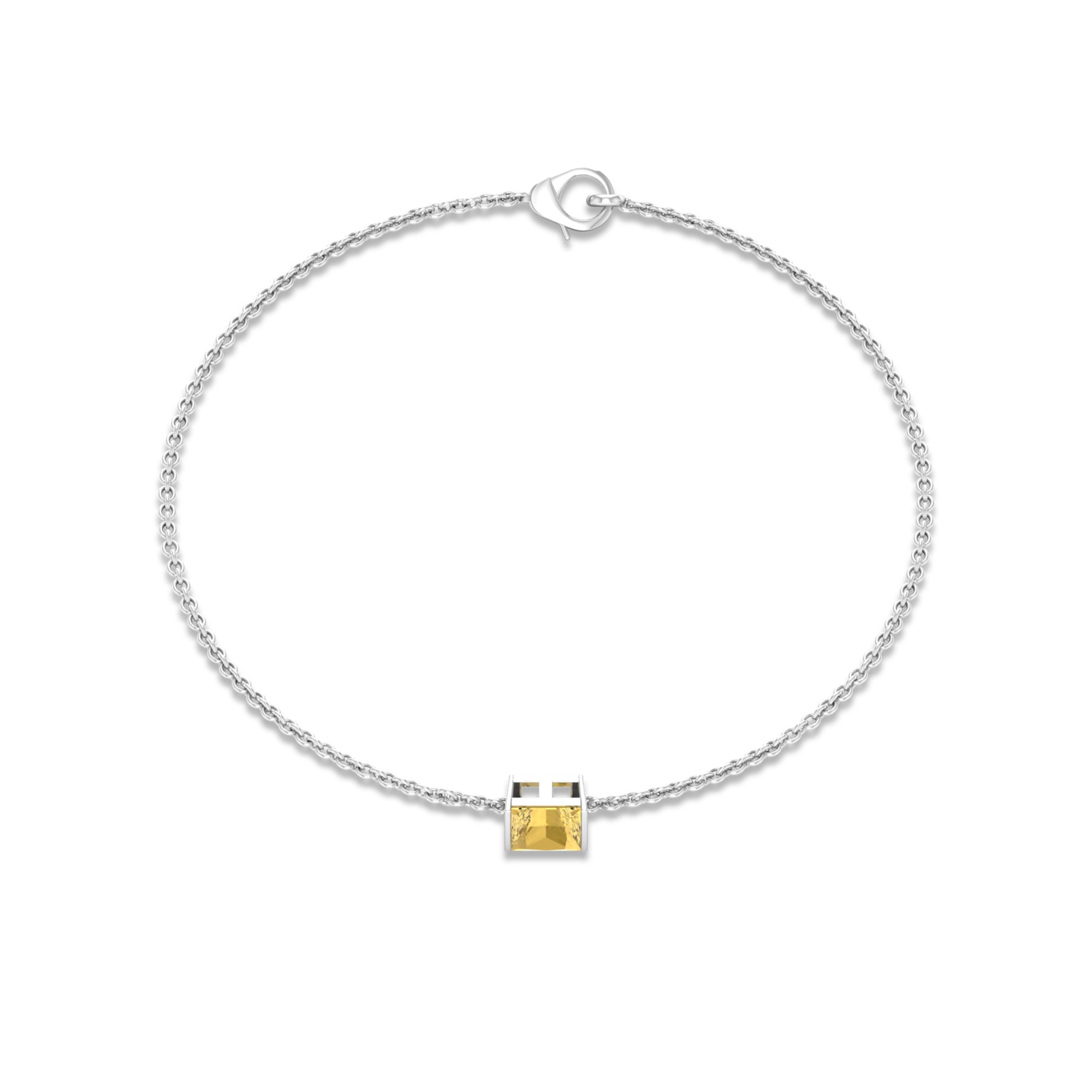 5 MM Princess Cut Citrine Solitaire Chain Bracelet Citrine - ( AAA ) - Quality - Rosec Jewels