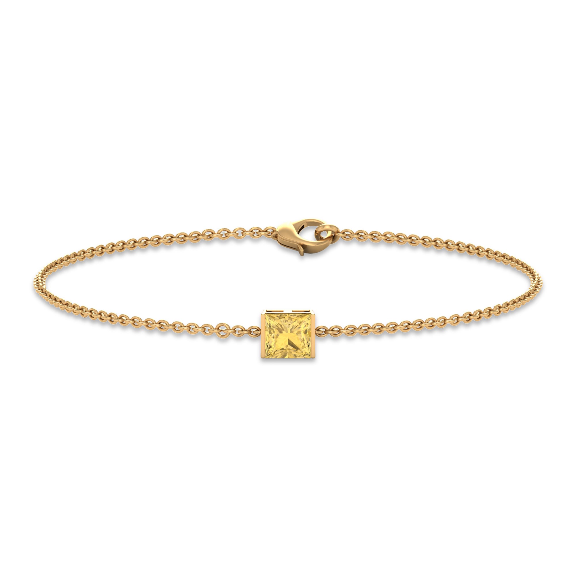 5 MM Princess Cut Citrine Solitaire Chain Bracelet Citrine - ( AAA ) - Quality - Rosec Jewels