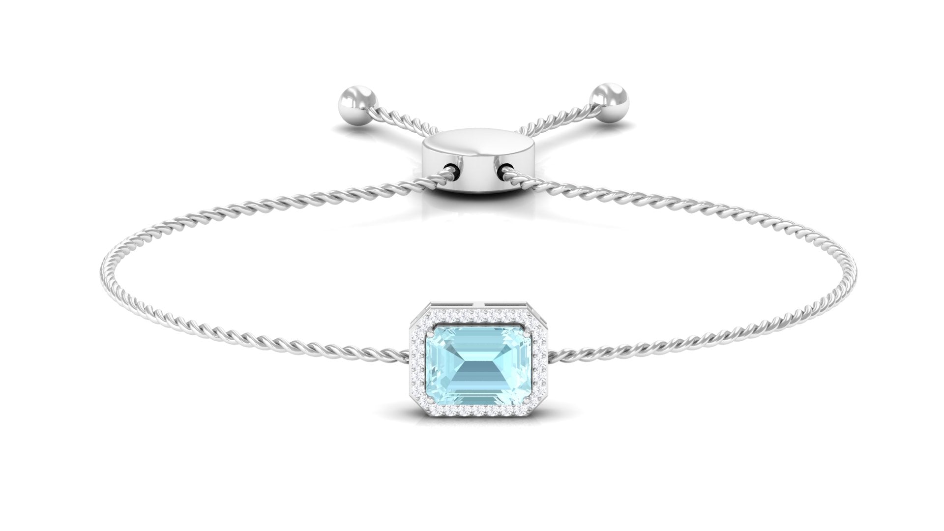 Swiss Blue Topaz Bolo Chain Bracelet with Diamond Sky Blue Topaz - ( AAA ) - Quality - Rosec Jewels